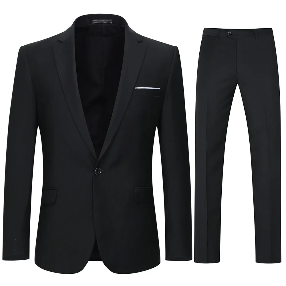 2-Piece Slim Fit Suit Black Casual Suit