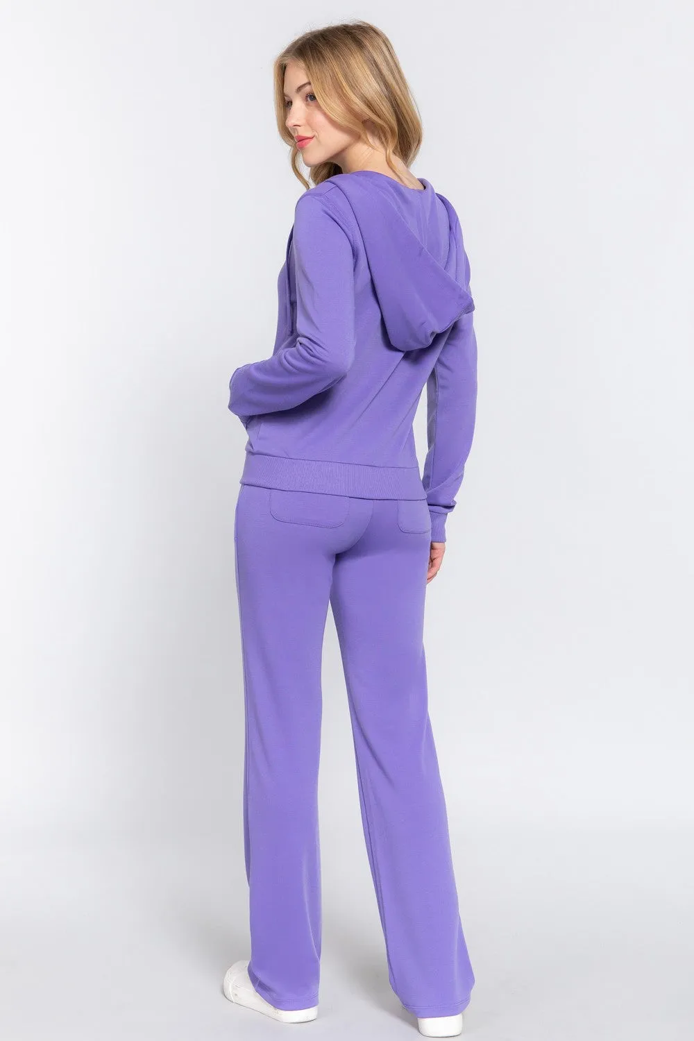 ACTIVE BASIC French Terry Zip Up Hoodie and Drawstring Pants Set