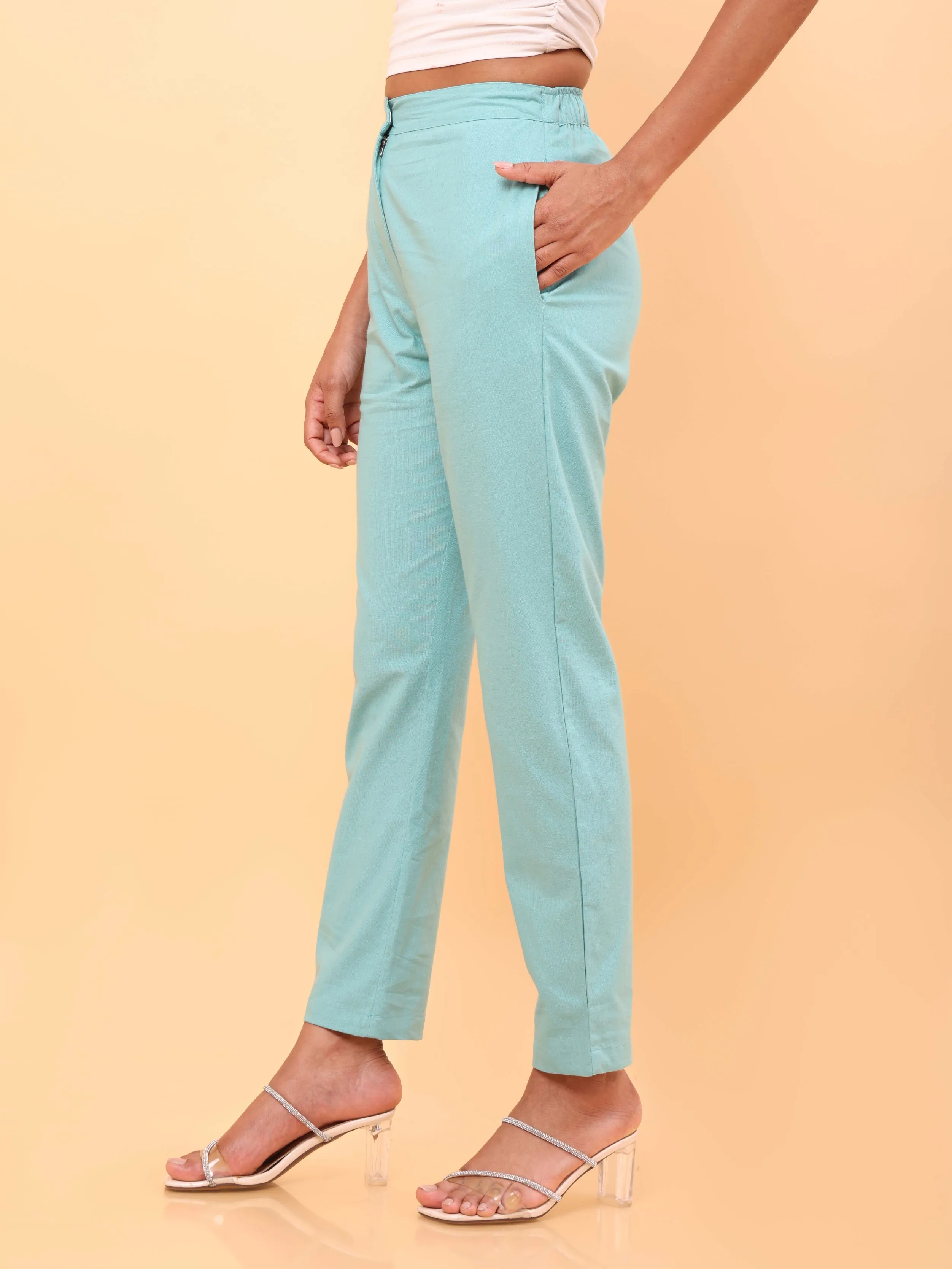 Aqua Blue Straight Pants