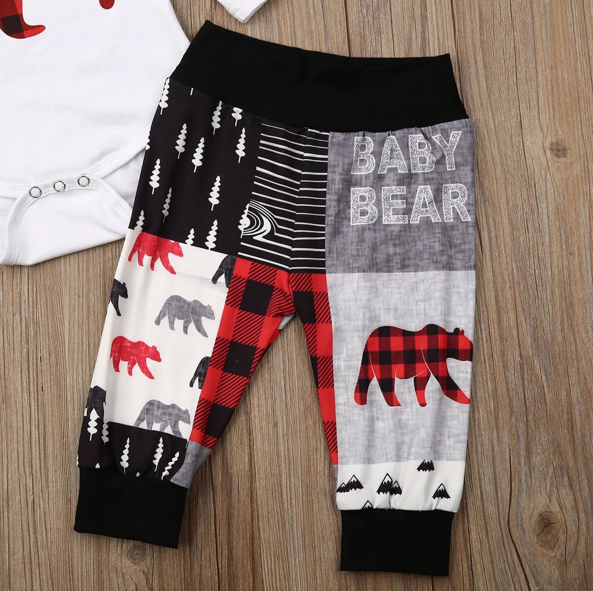 BABY BEAR Patchwork Outfit with Beanie