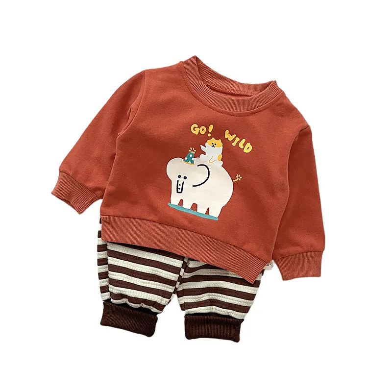 Baby Kid Girls Striped Cartoon Print Tops And Pants Wholesale 230828377