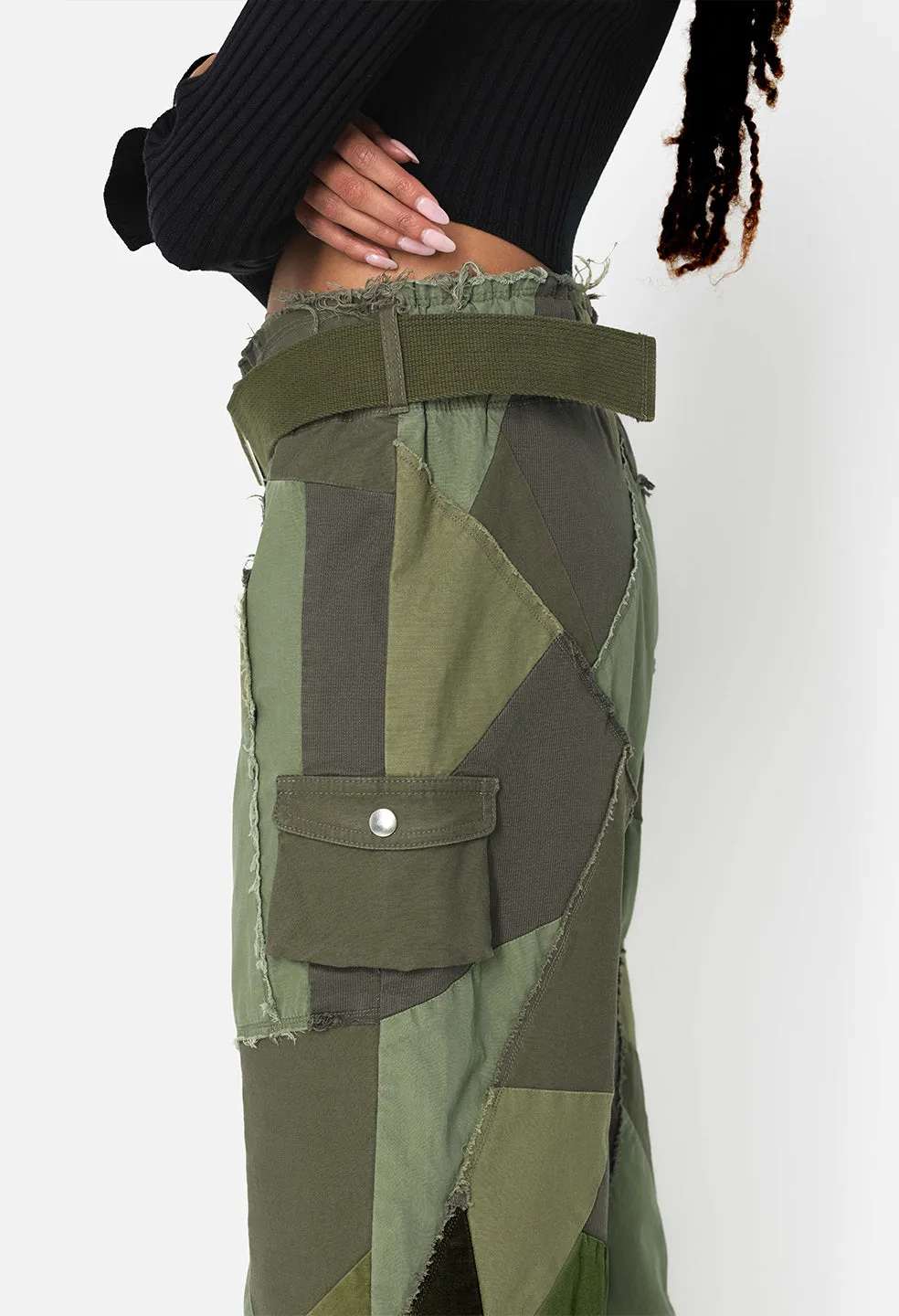 Belted Patchwork Pant / Olive