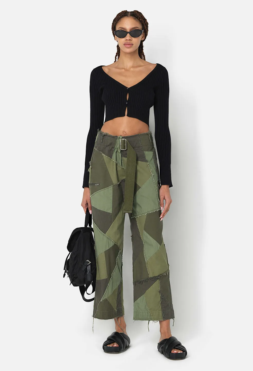 Belted Patchwork Pant / Olive