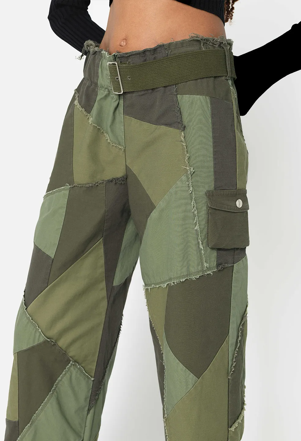 Belted Patchwork Pant / Olive