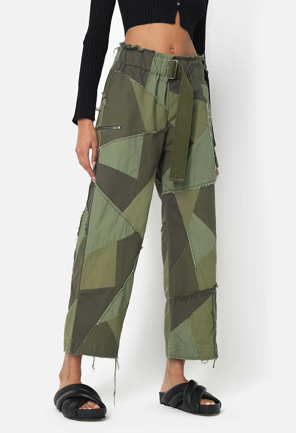 Belted Patchwork Pant / Olive