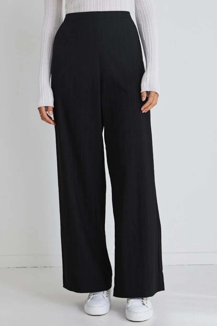 Best Life  Black Pinstripe Wide Leg Pant