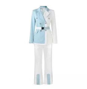 Bio Color Blue   White Blazer & Pants Sets