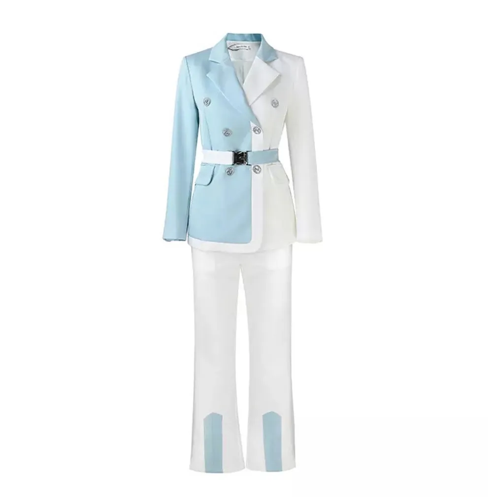 Bio Color Blue   White Blazer & Pants Sets