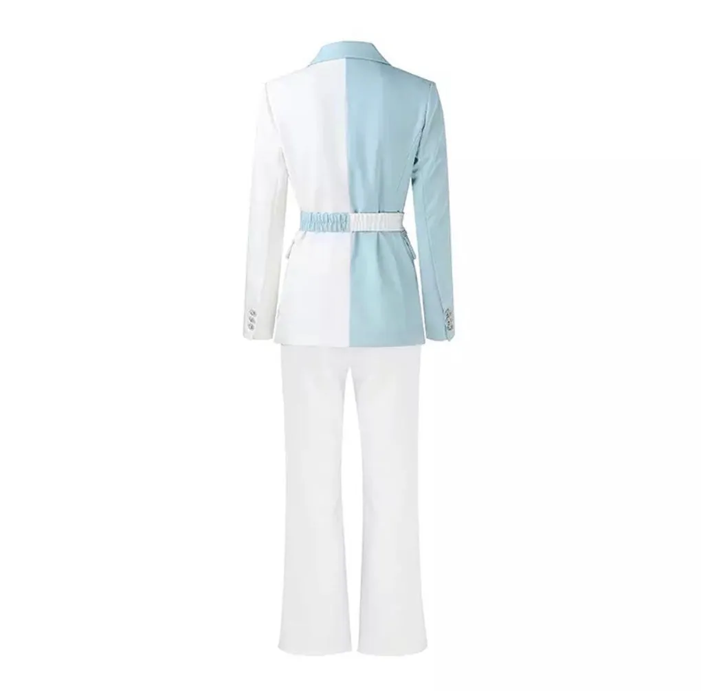 Bio Color Blue   White Blazer & Pants Sets