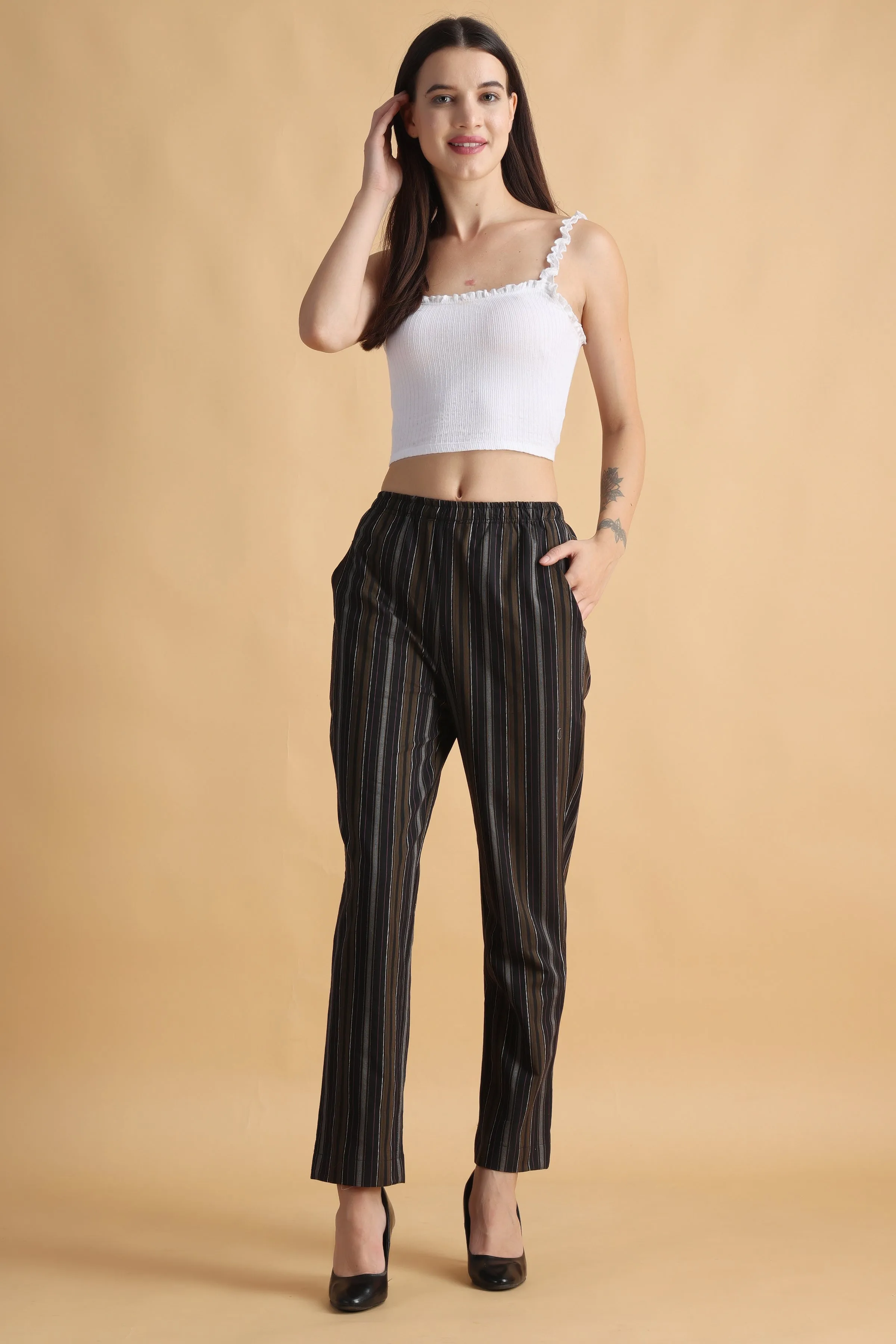 Black Multi Striped Palazzo Pant