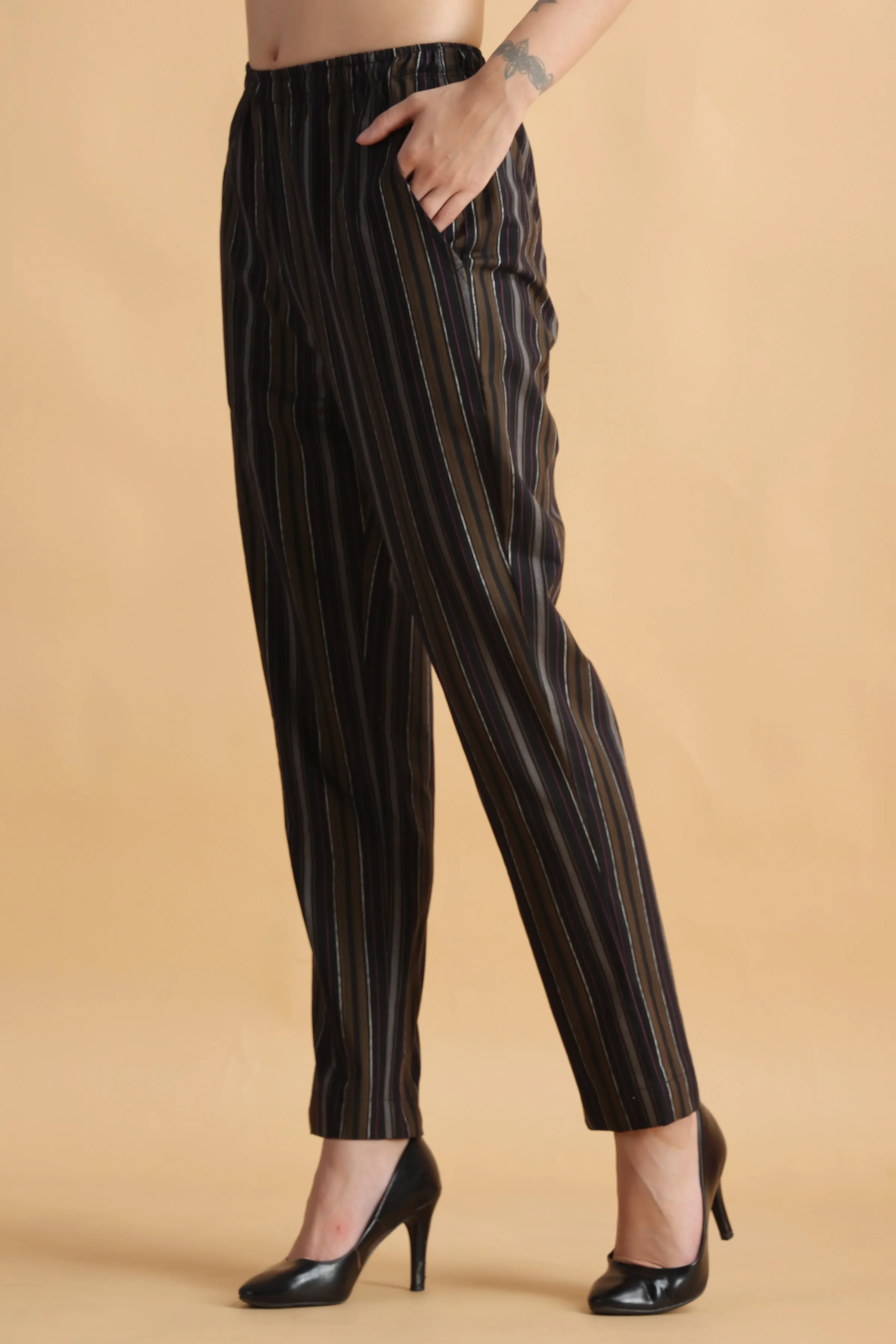 Black Multi Striped Palazzo Pant