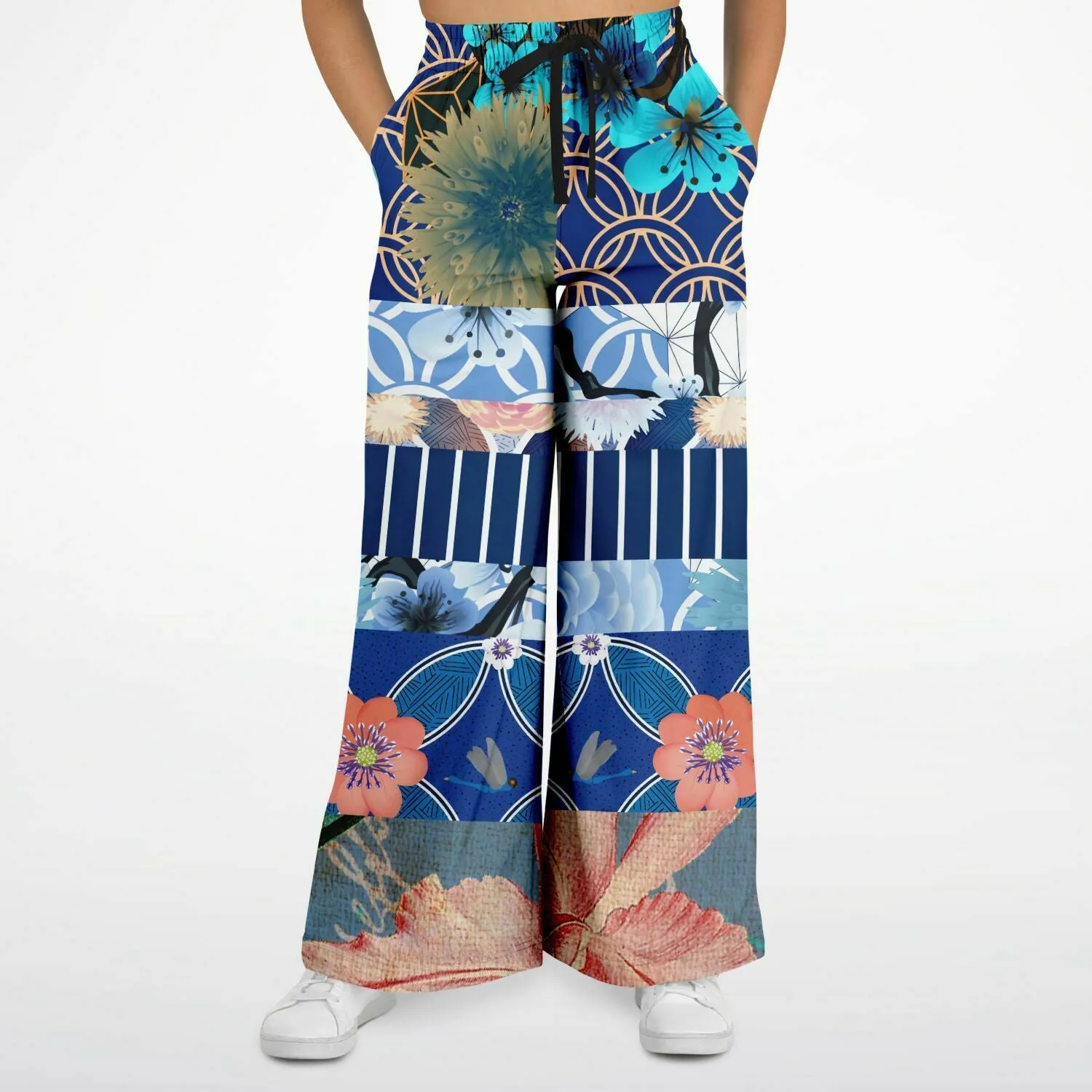 Blue Andalusian Patchwork Eco-Poly Stretchy Phat Bellbottoms