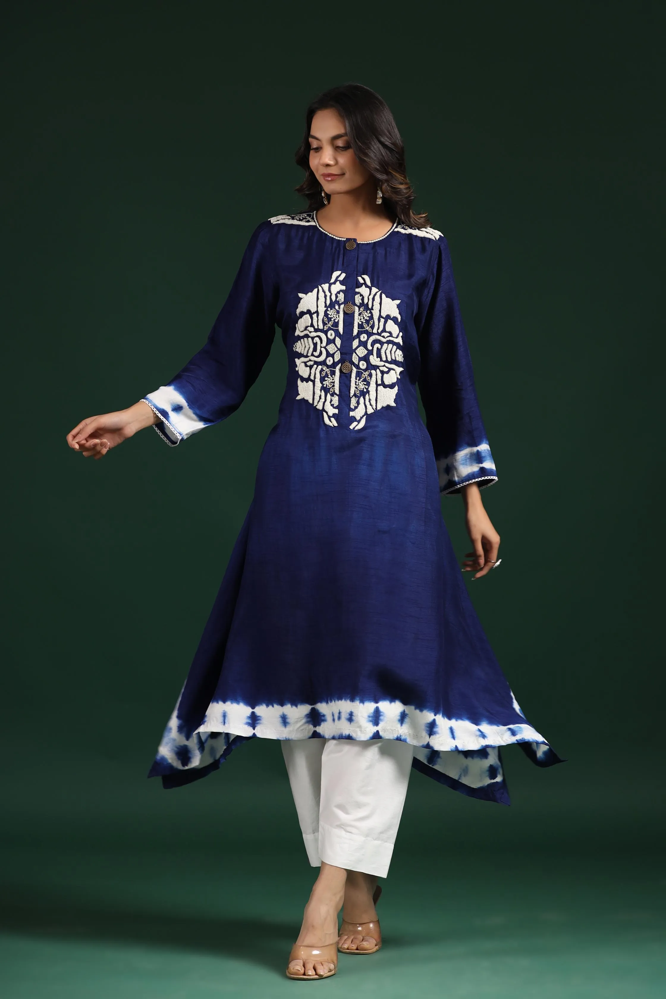 Blue Tie Dye Raw Silk Kurta & Pants Set