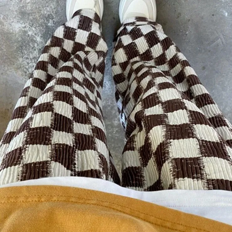 Checkered Pants With Elastic Waist