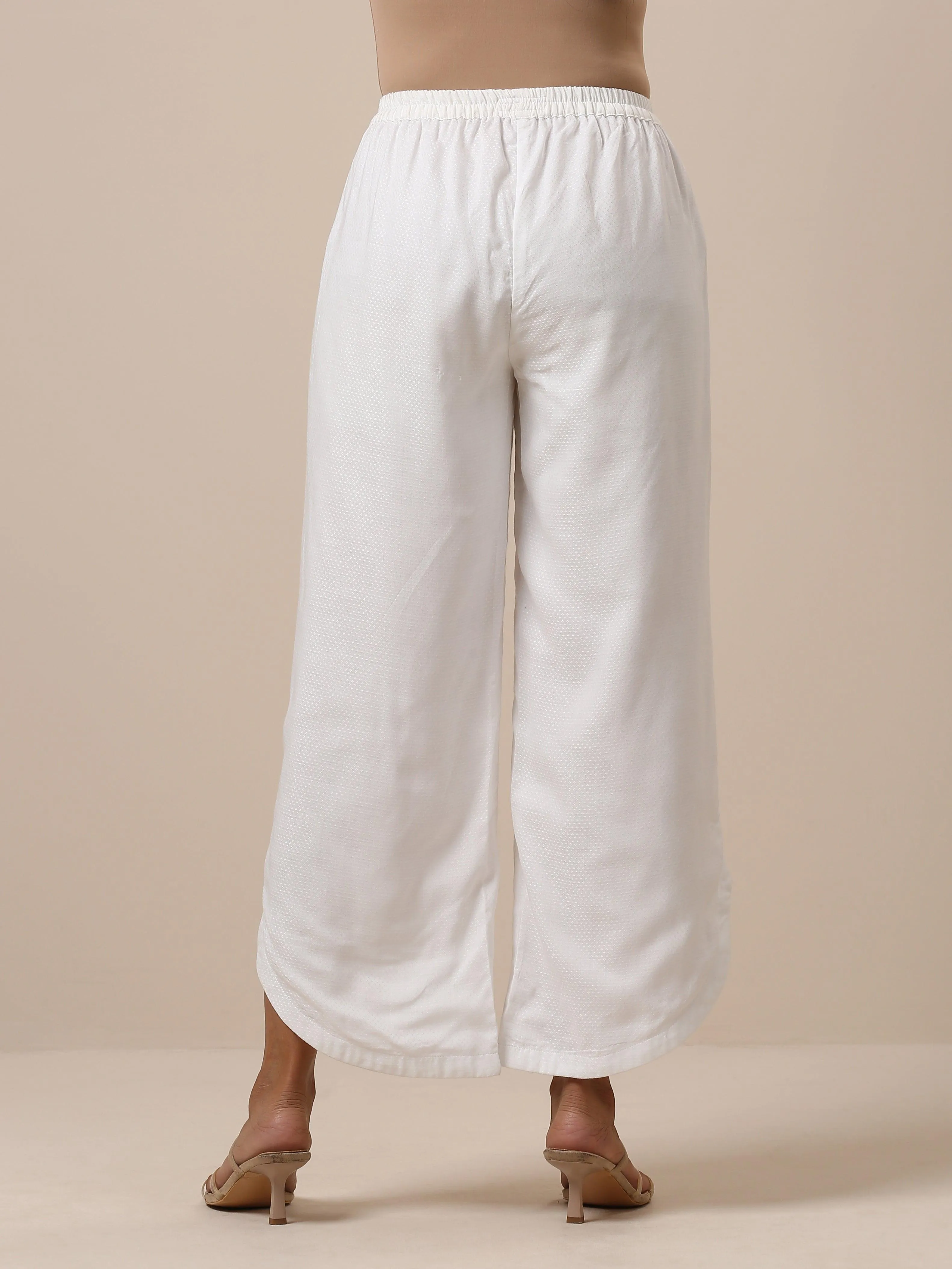 Cotton White Textured Curve Pant