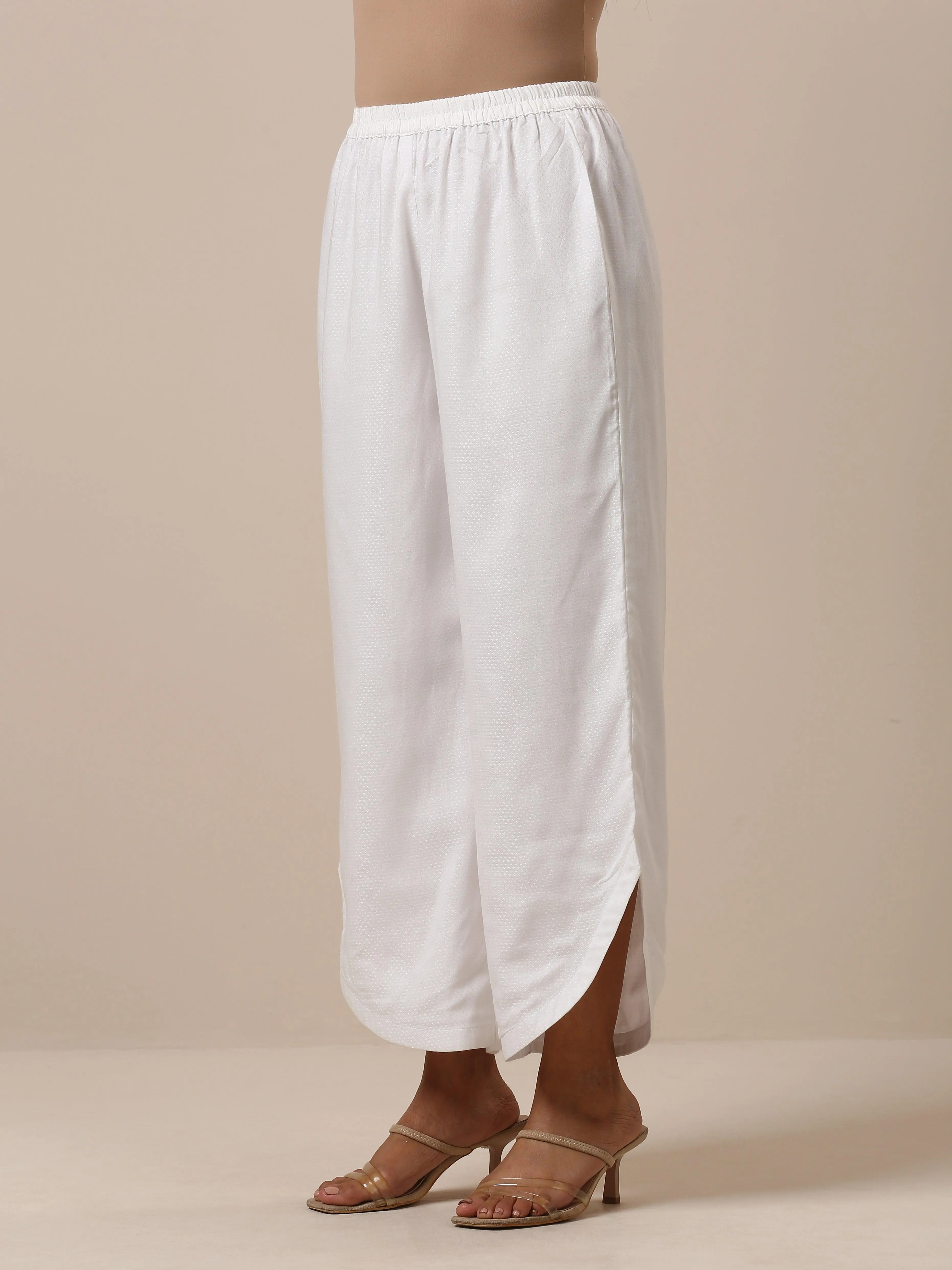 Cotton White Textured Curve Pant