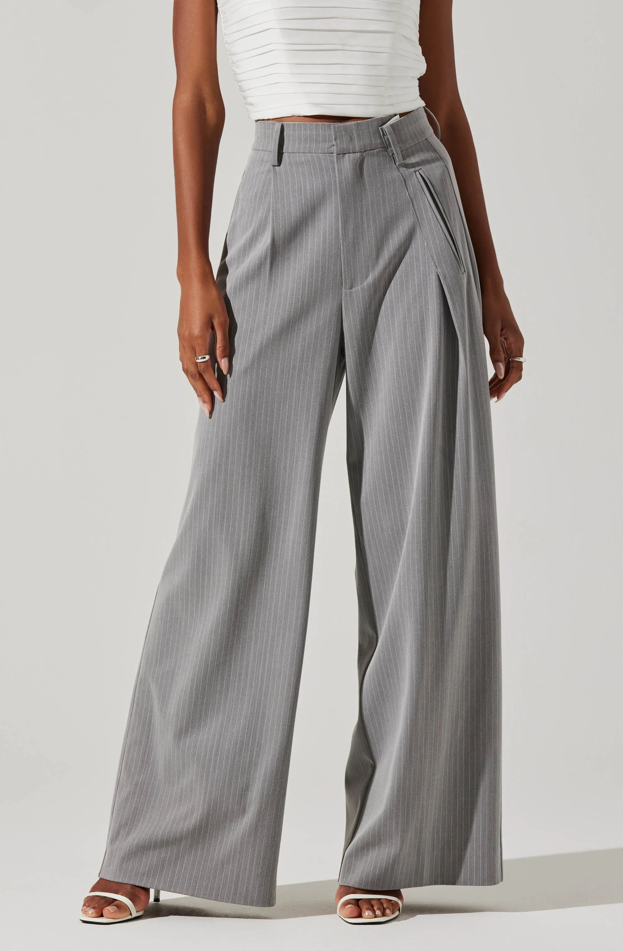 Dawson Pinstripe Asymmetric Wide Leg Pants