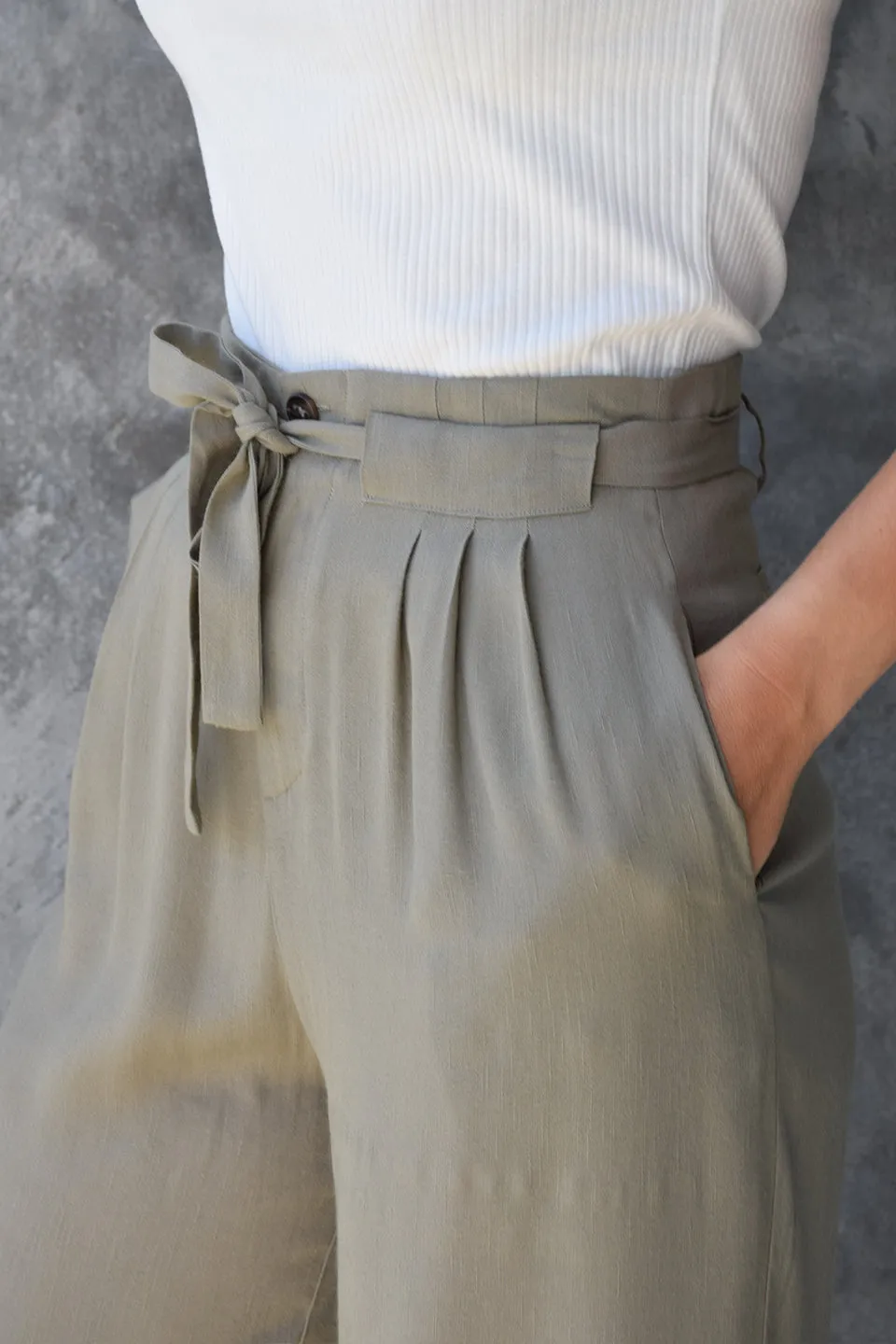 Divine Sage Wide Leg Pleat Front Drapey Pant