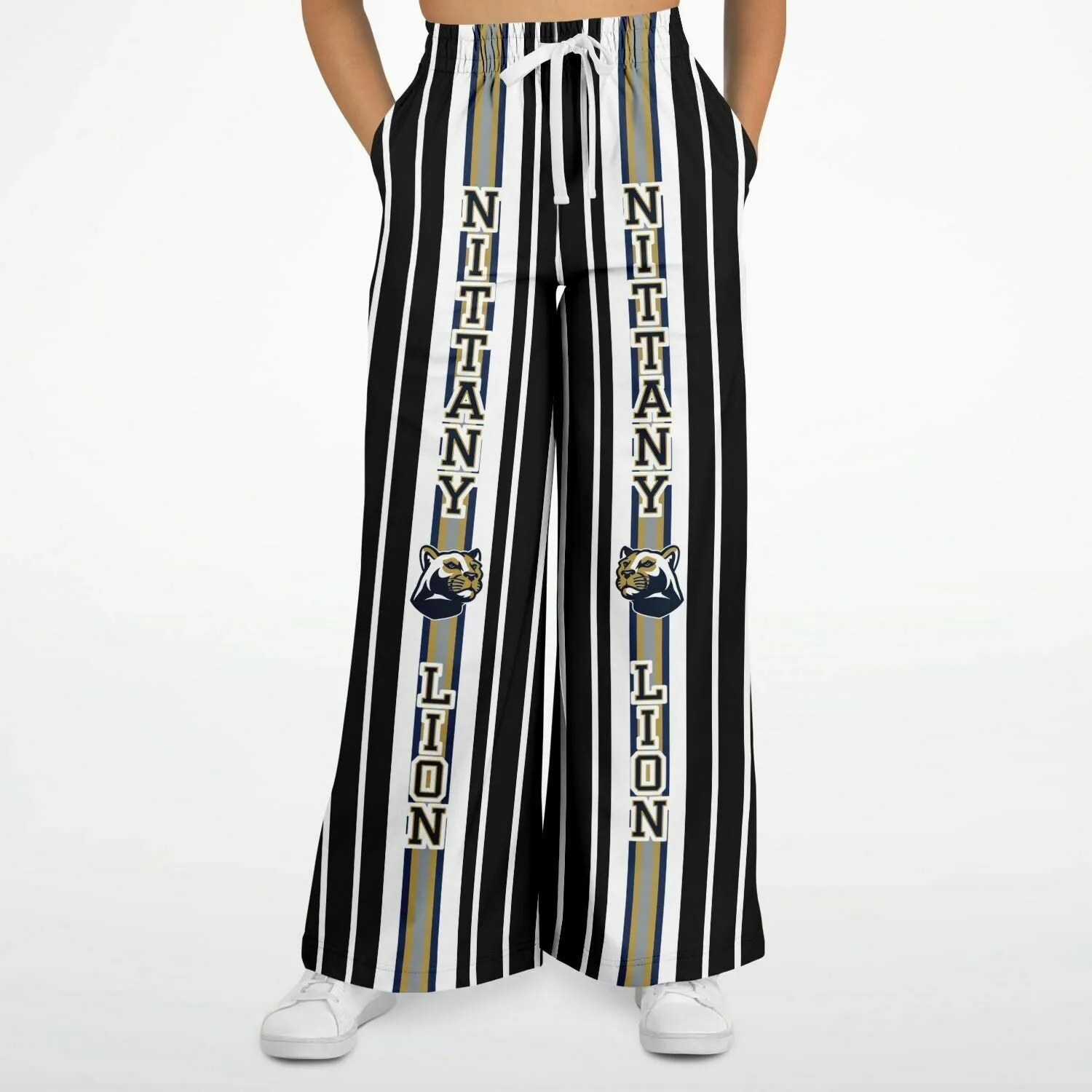 Ebony and Ivory Pinstripe Eco-Poly Stretchy Phat Bellbottoms