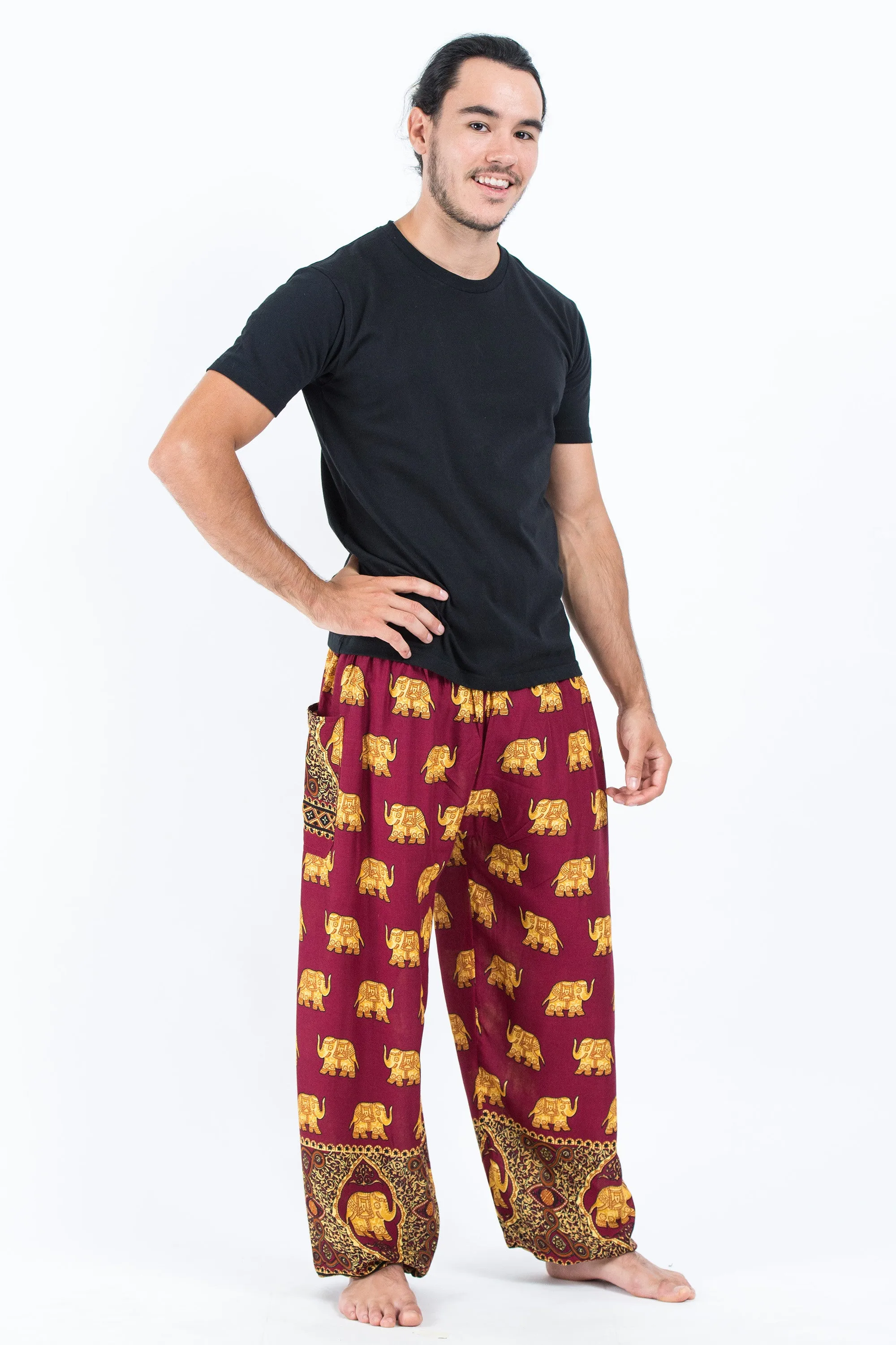 Golden Elephant Men's Elephant Pants in Maroon