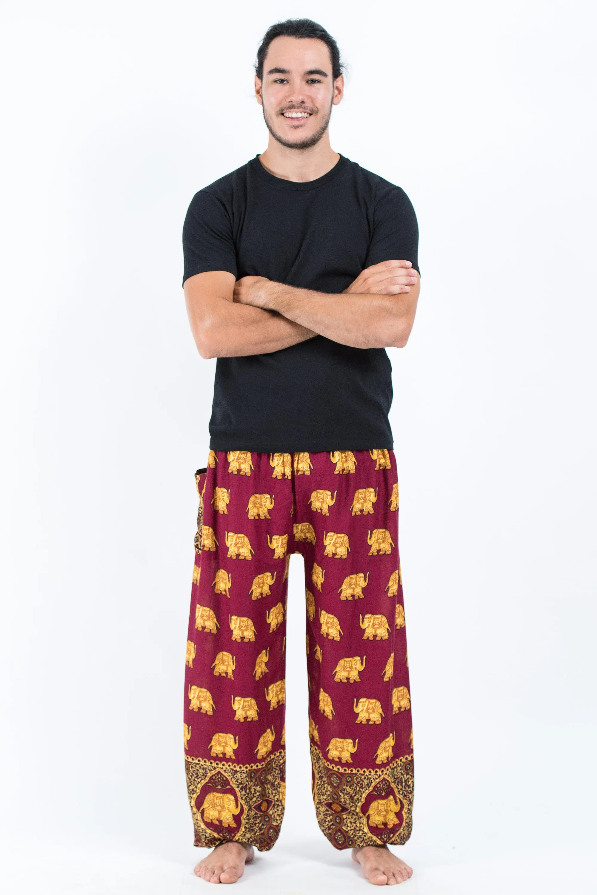 Golden Elephant Men's Elephant Pants in Maroon