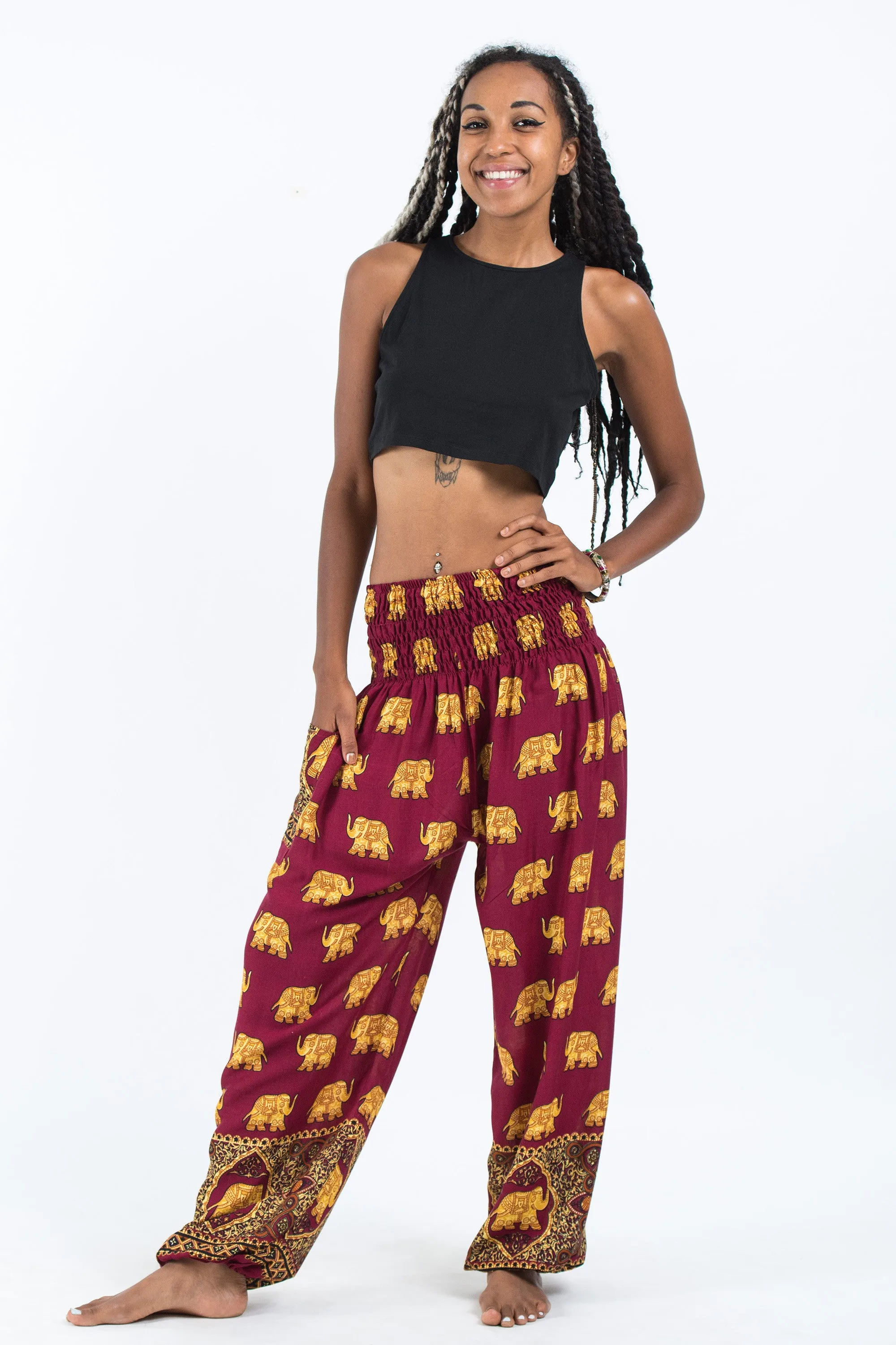 Golden Elephant Women's Elephant Pants in Maroon