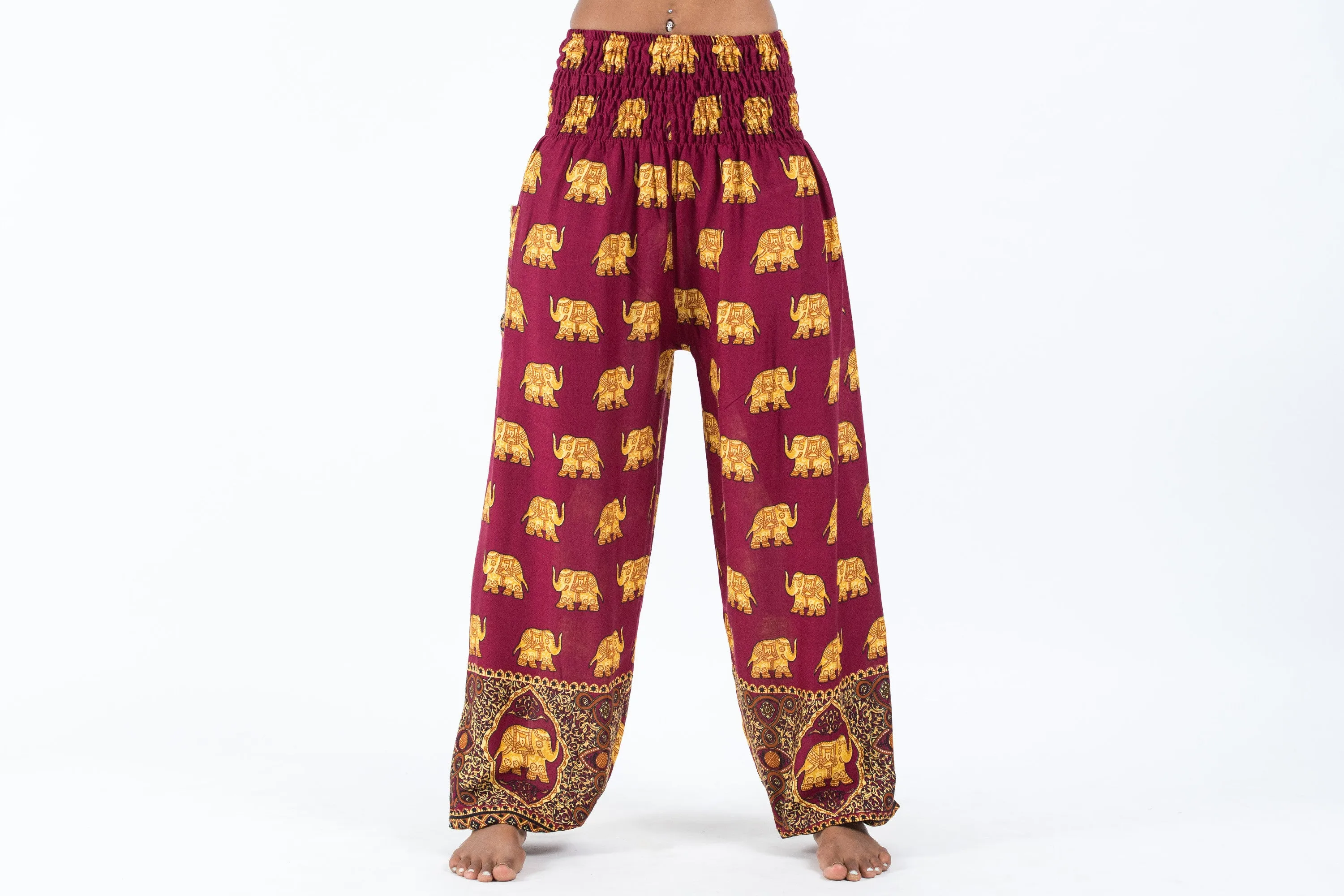 Golden Elephant Women's Elephant Pants in Maroon