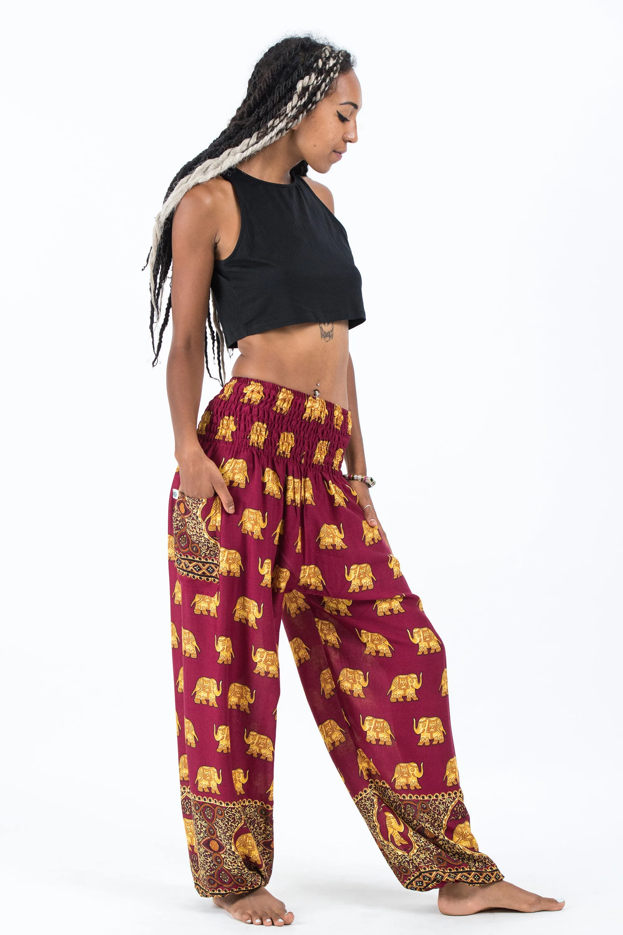 Golden Elephant Women's Elephant Pants in Maroon