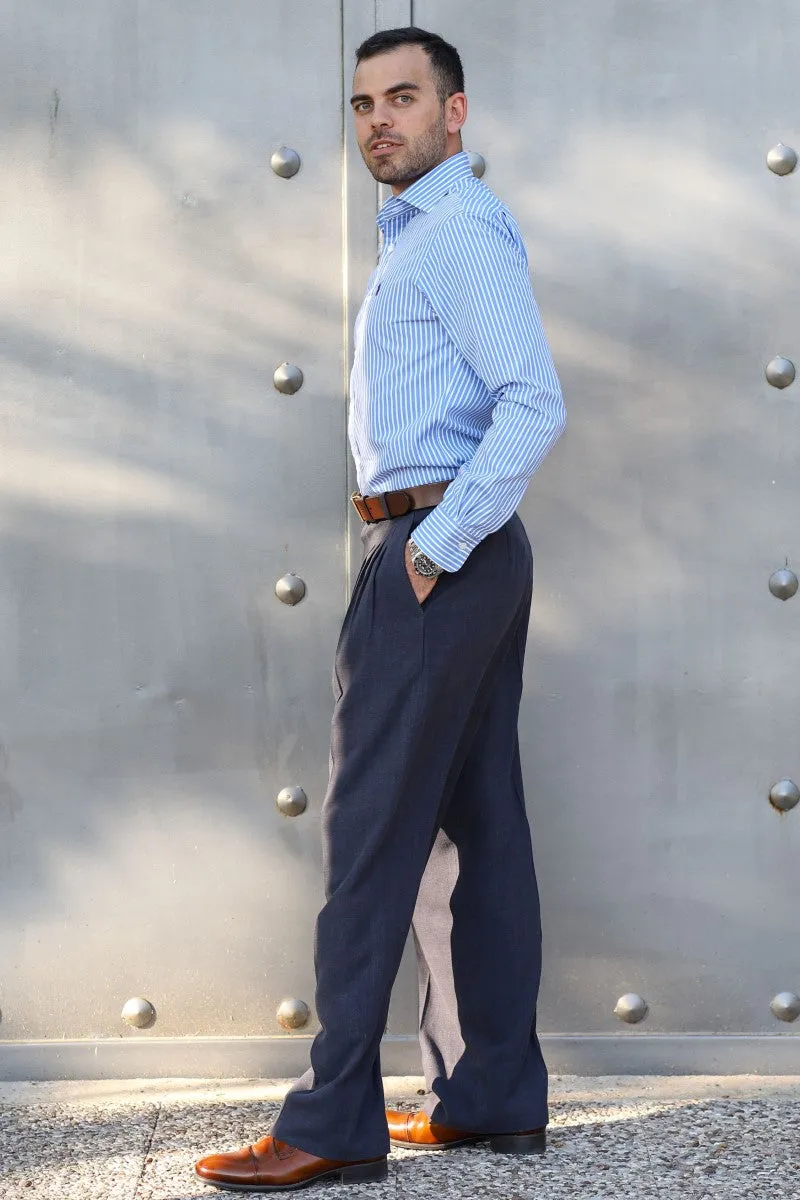 Grey Linen Tango Pants With Four Front Pleats