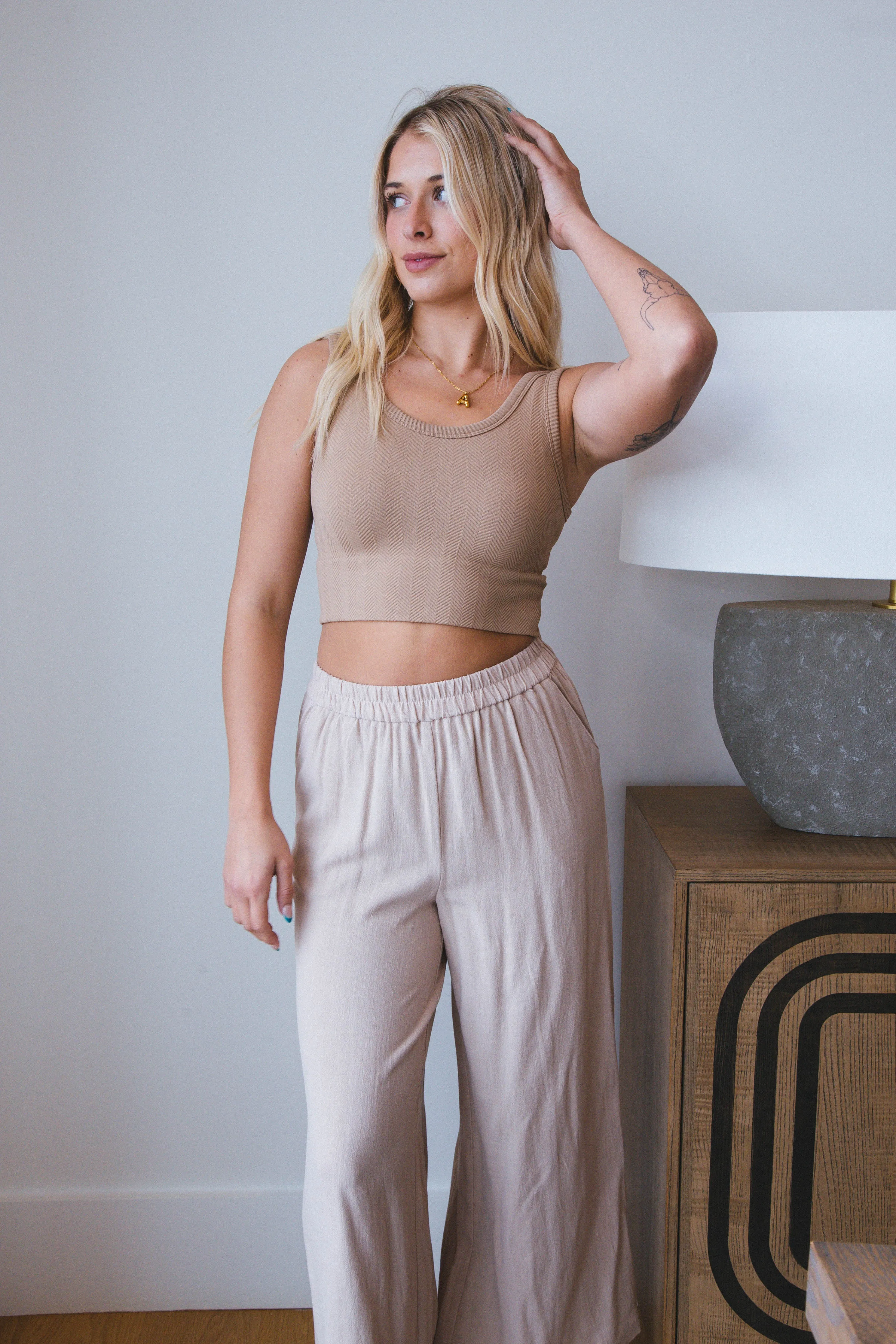 Kaylee Linen Wide Leg Pants, Taupe