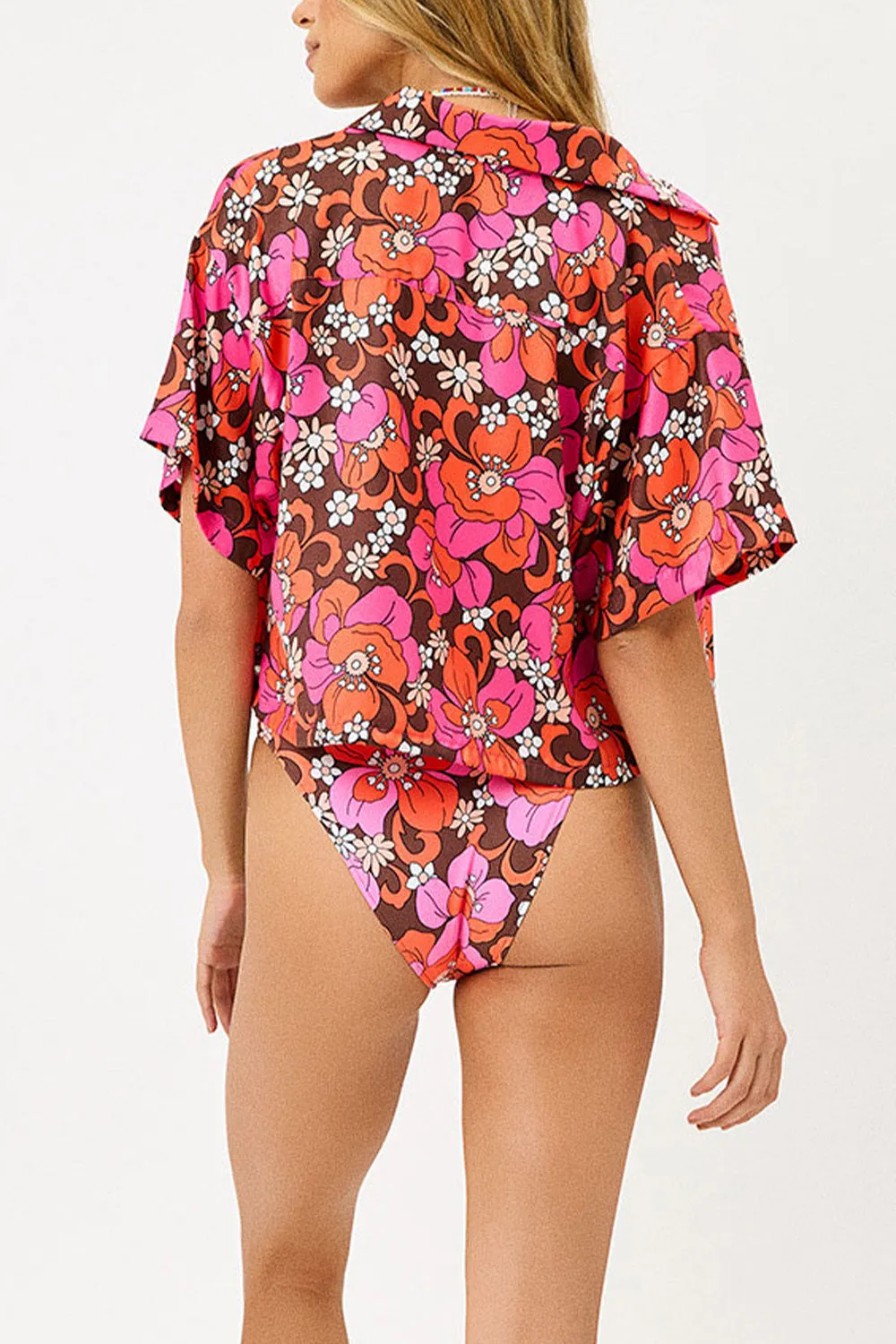 Koa Satin Cover Up Shirt - Tropics