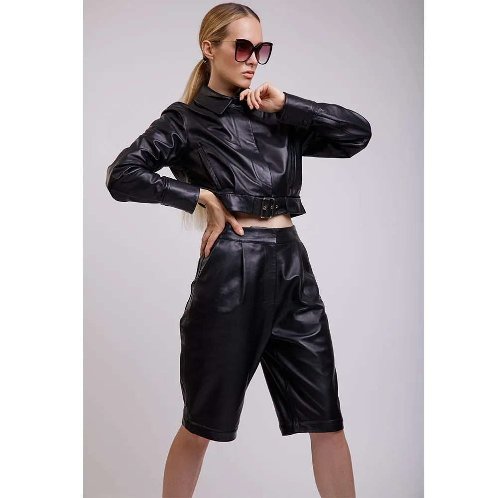 Leather Midi Shorts as pants with bottom removed | KC Leather Signature Range - Sally