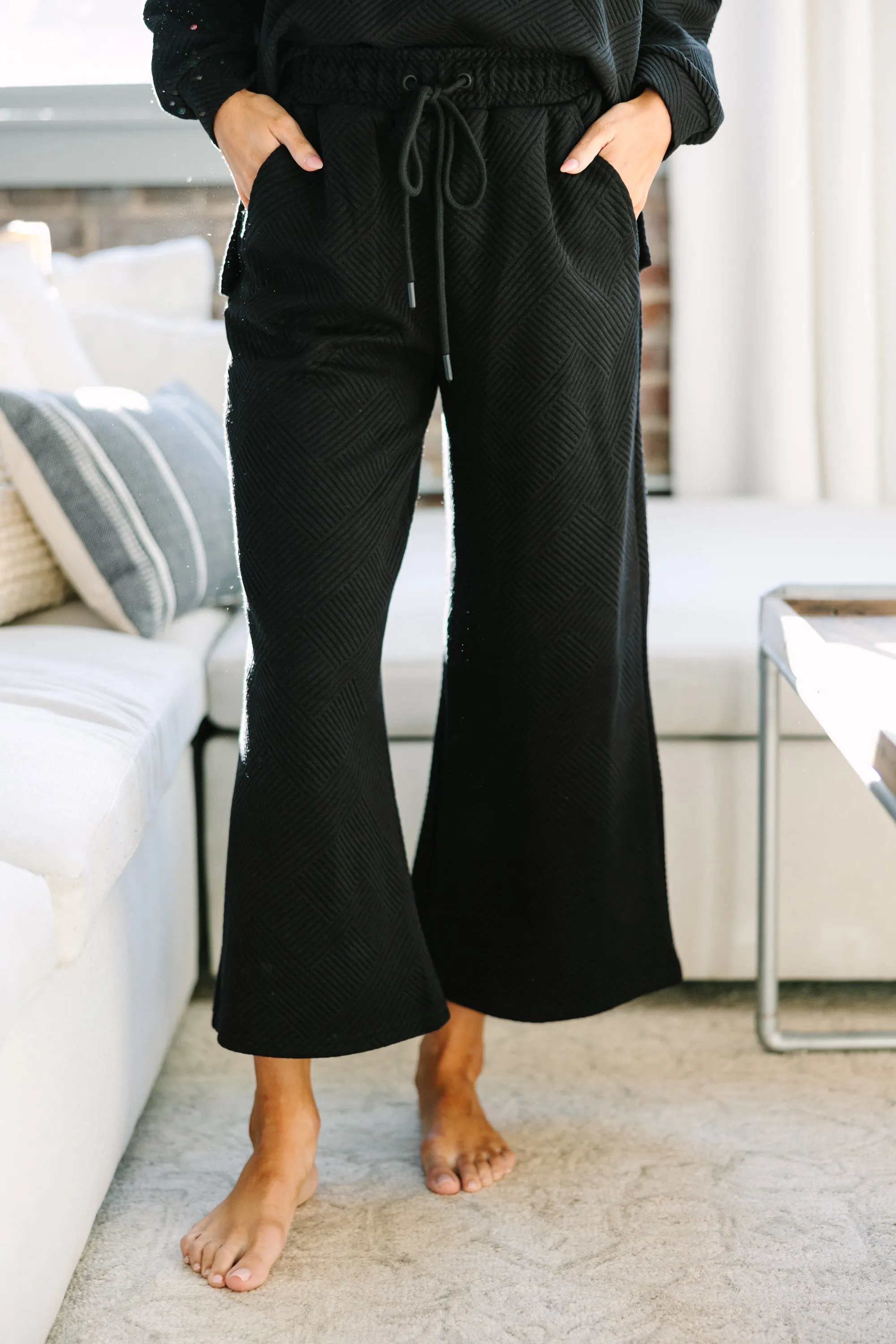 Make Your Day Black Textured Pants