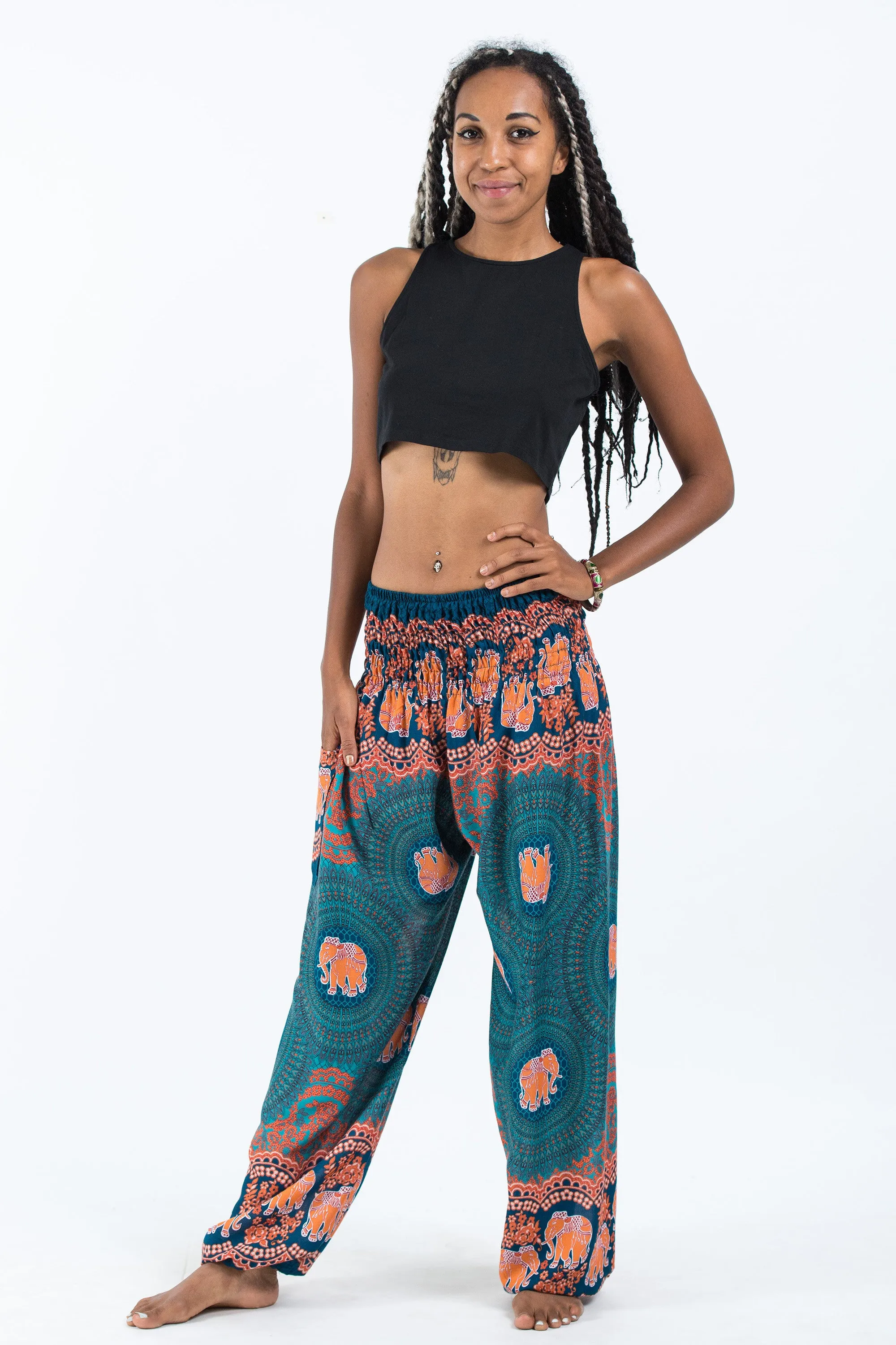 Mandala Elephant Women's Elephant Pants in Turquoise