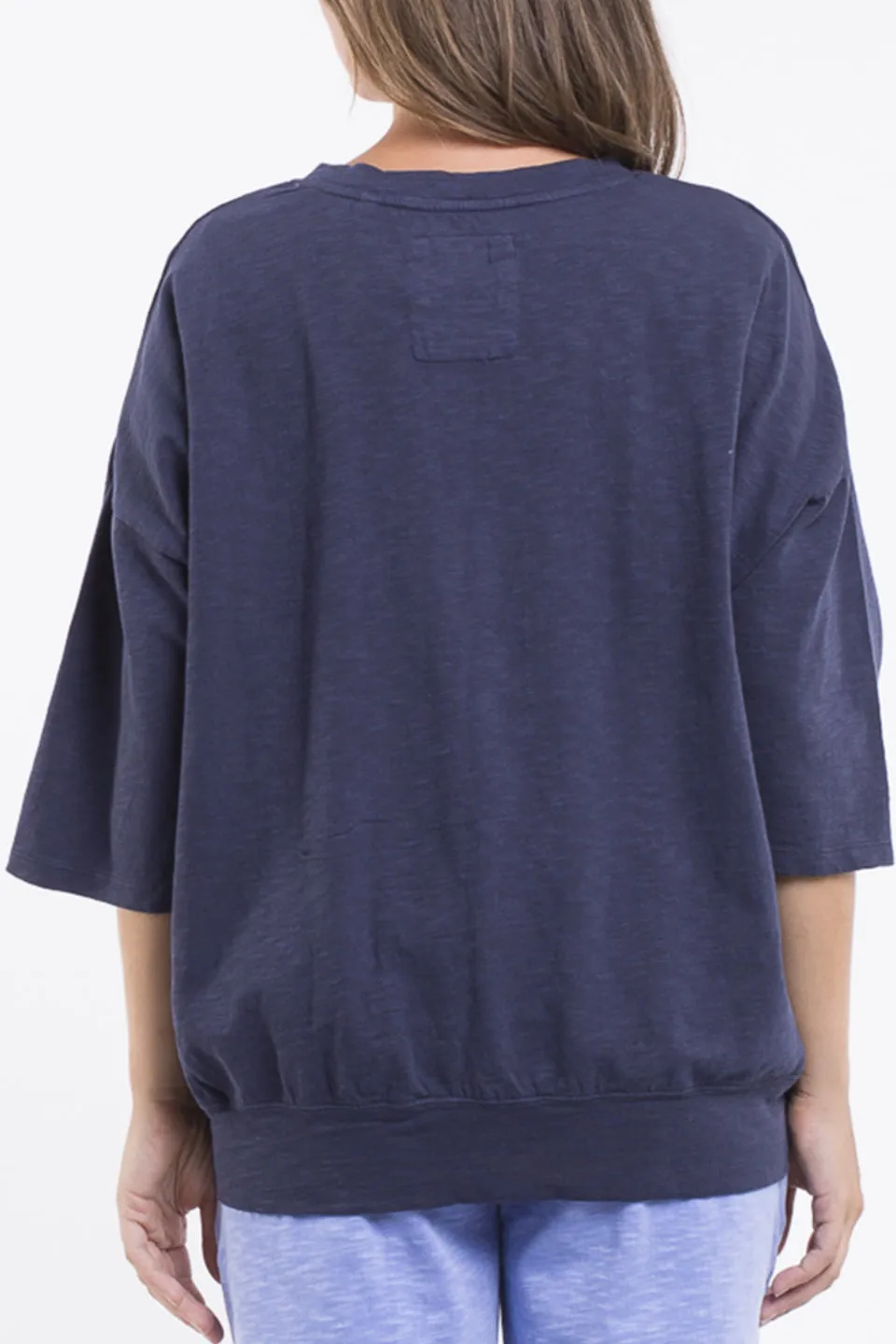 Mazie Navy Crop Sleeve Sweatshirt