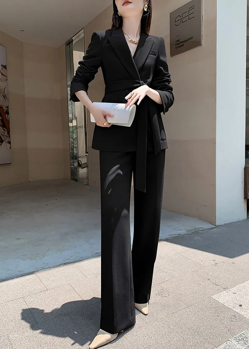 Megan Belted Double Breasted Blazer Wide Pants Suit Two-Piece Set