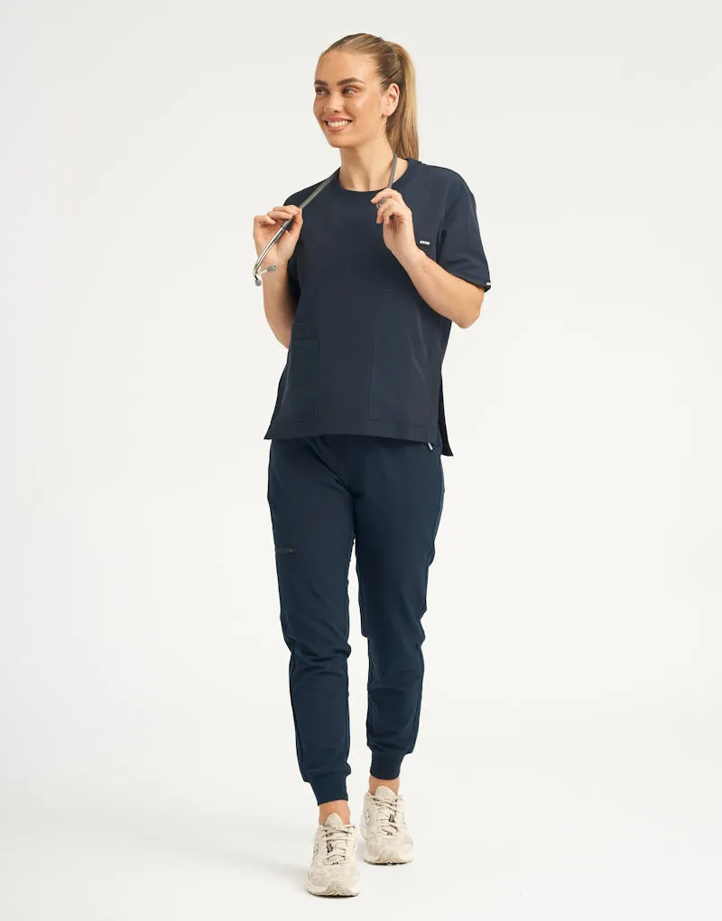 Midnight Navy Crewneck Top and Scrub Jogger Set