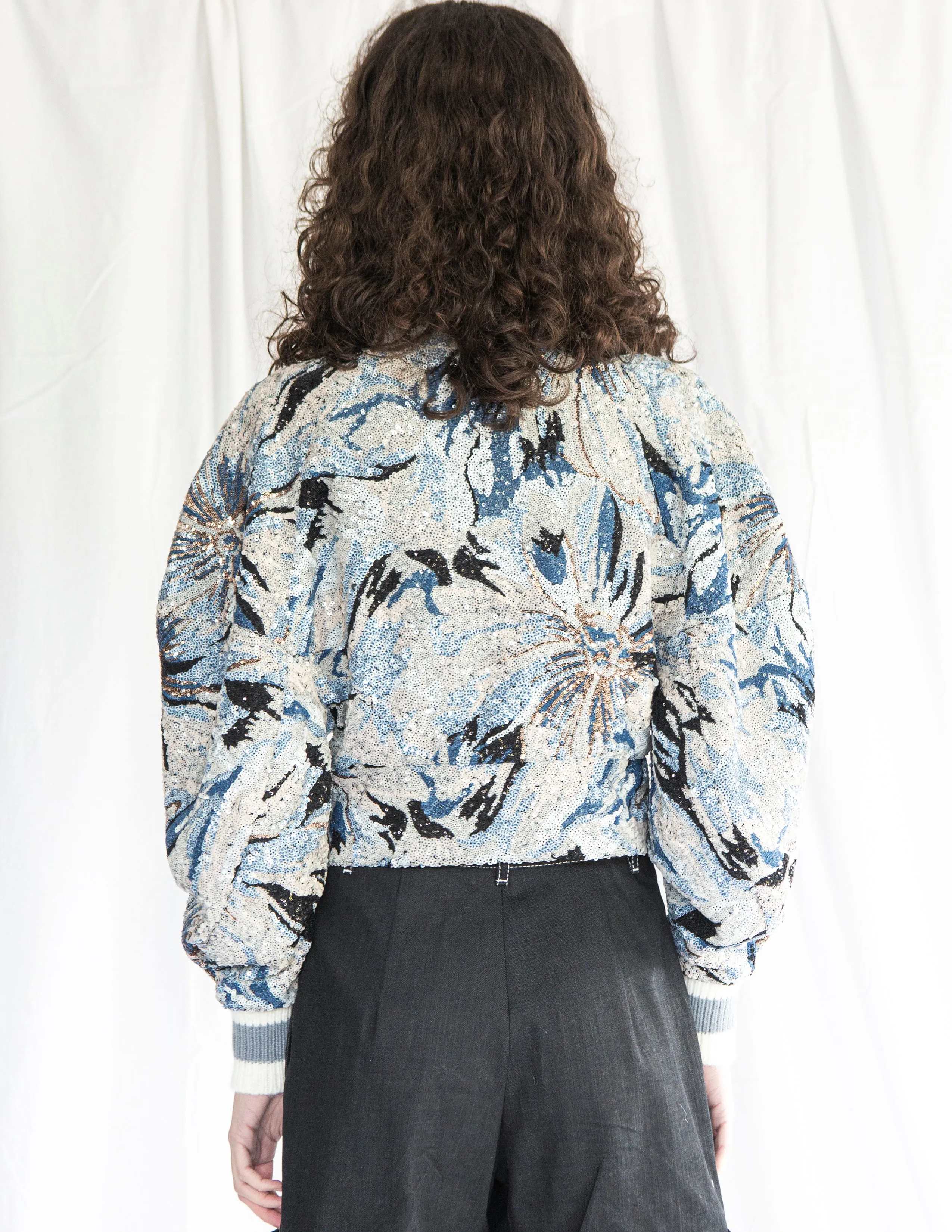 Midnight sequins Bomber in Midnight Floral