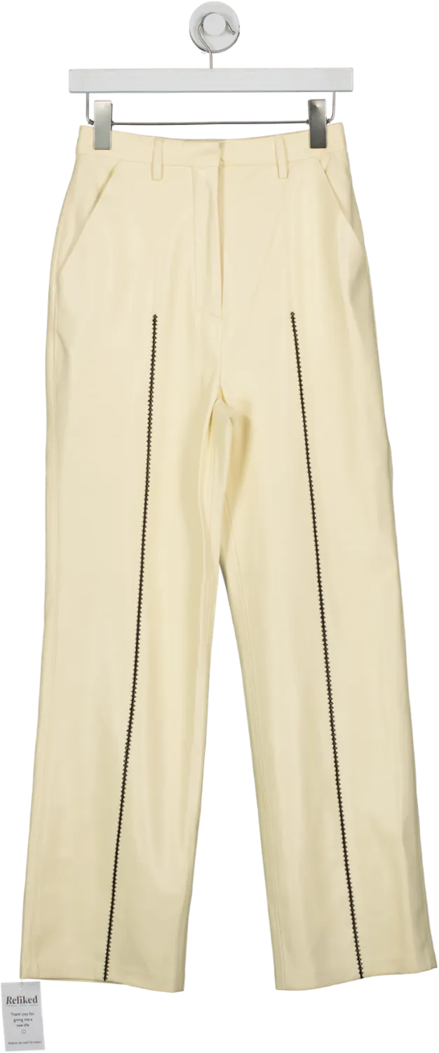 Nanushka Cream Alt Leather Stitch Detail Pants UK S