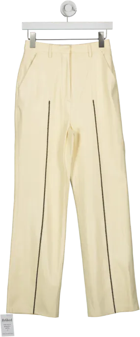 Nanushka Cream Alt Leather Stitch Detail Pants UK S