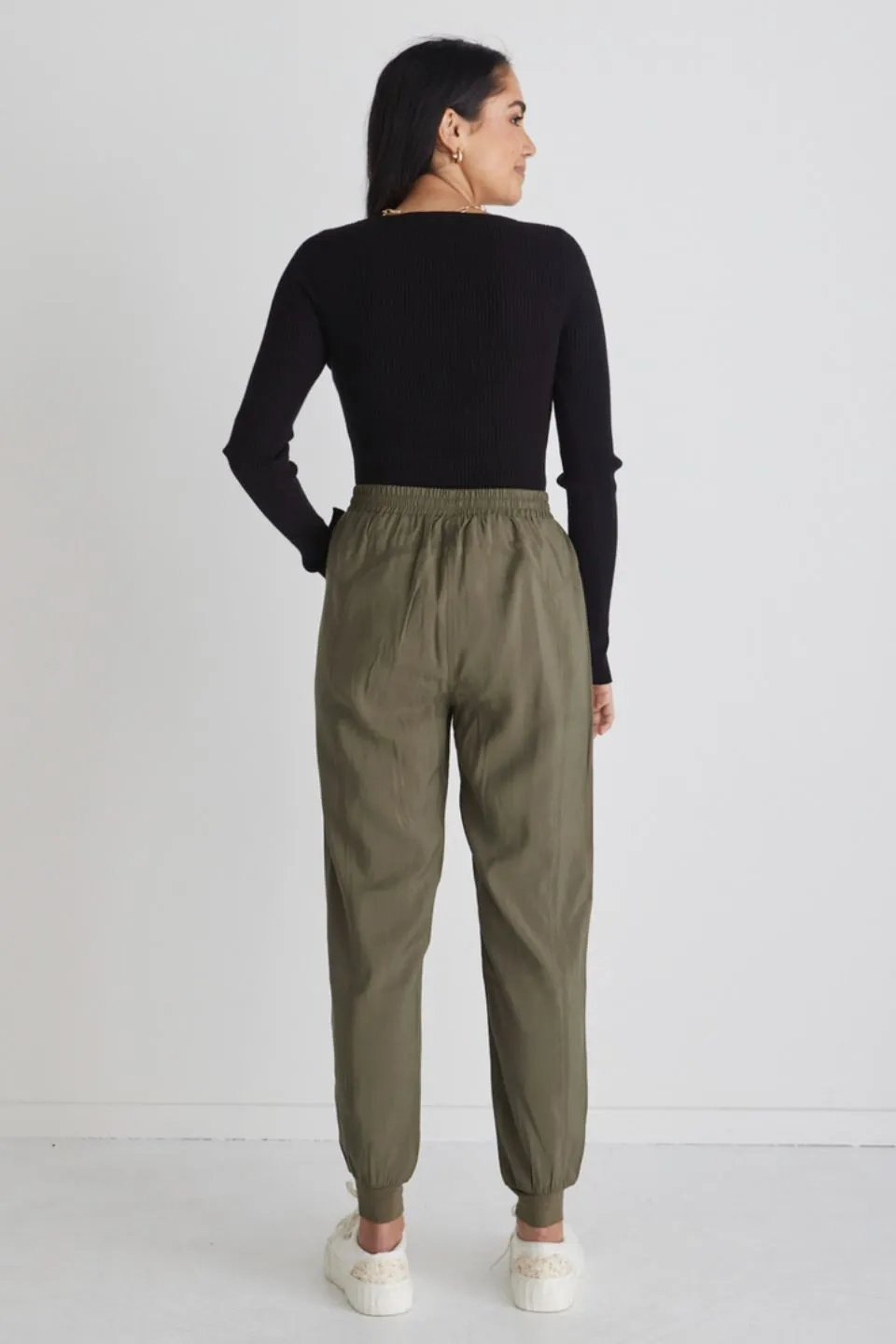 New Warrior Khaki Relaxed Drapey Drawstring Stretch Cuff Pant