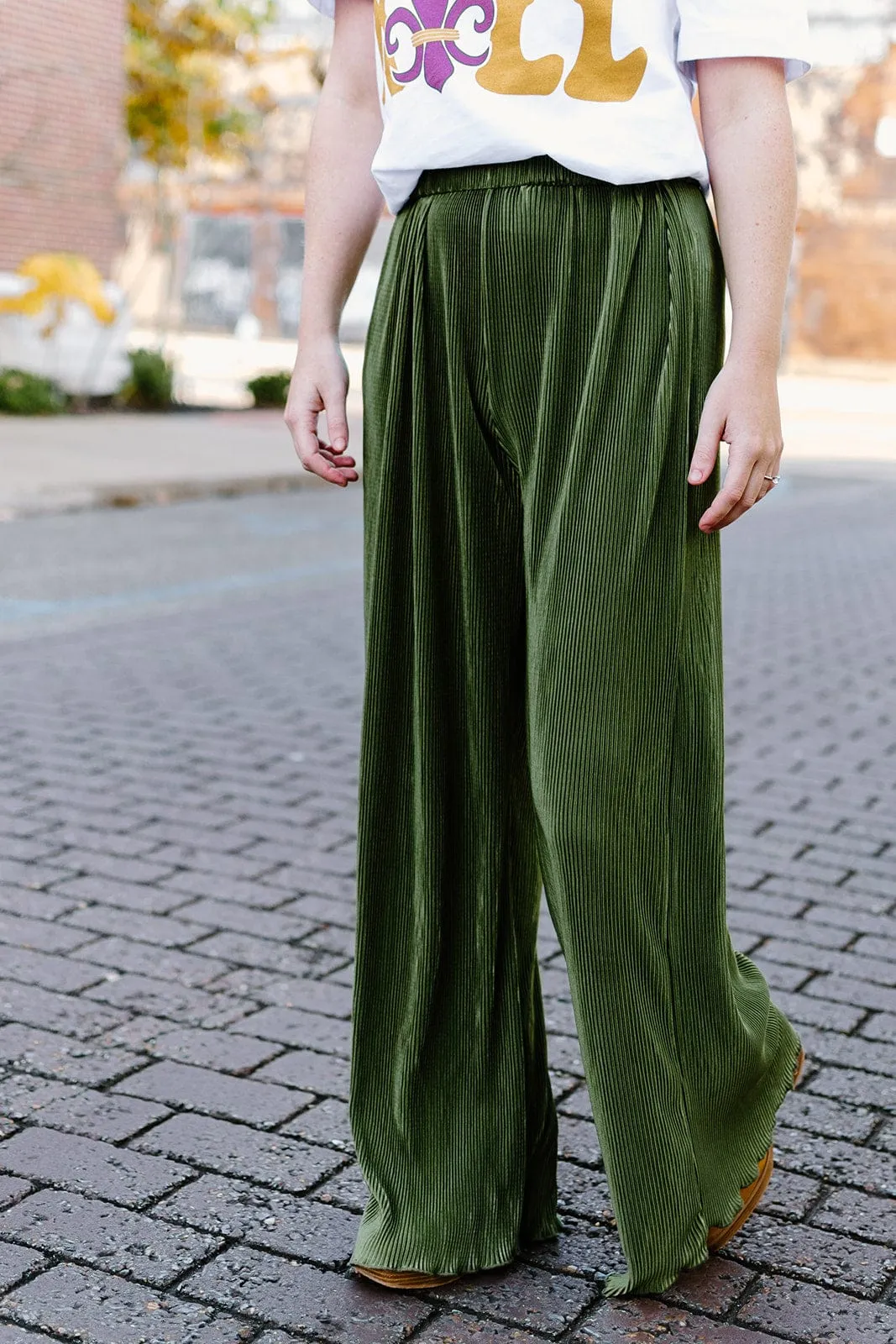 Olive Green Pleated Pants