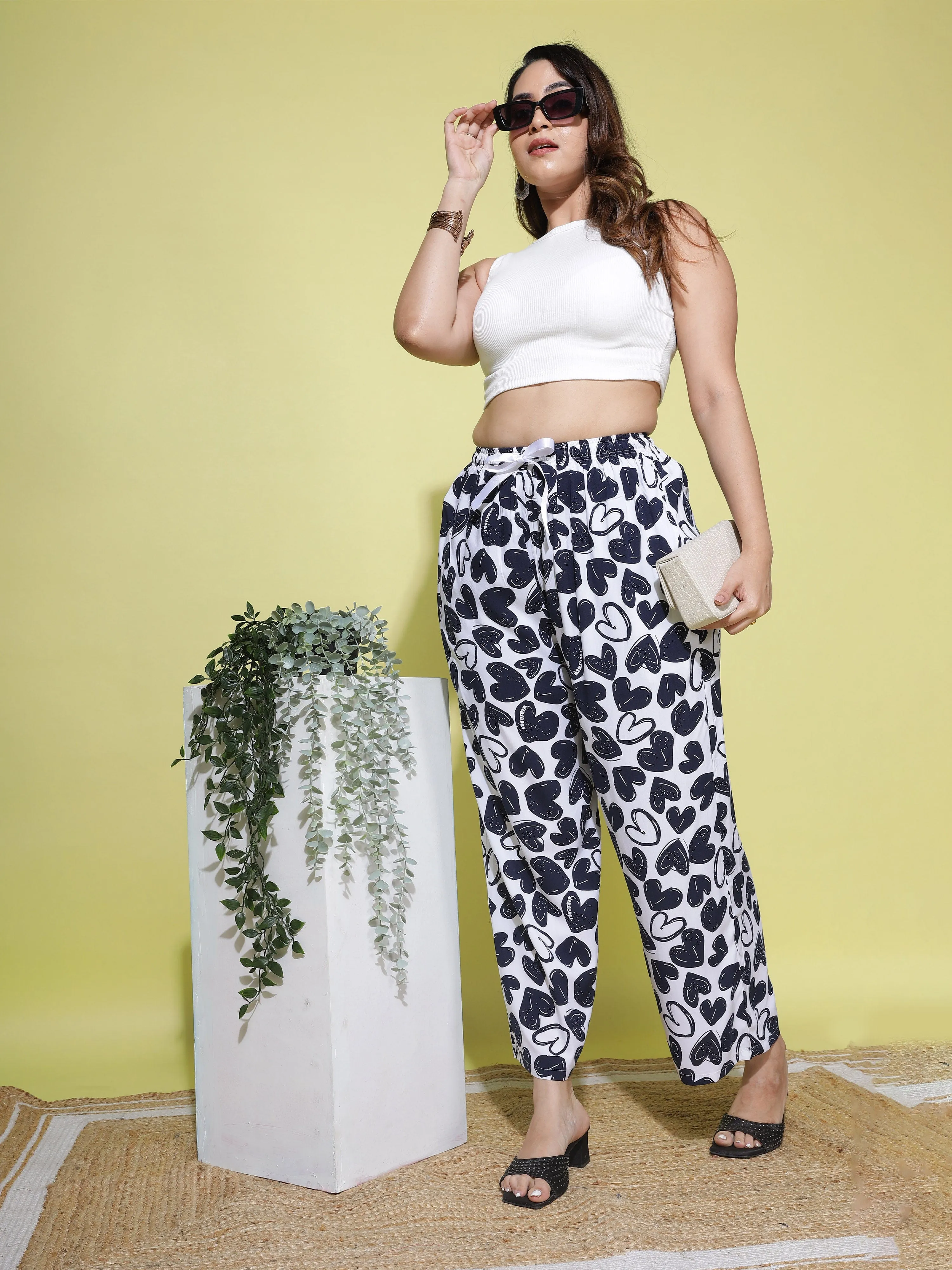 Rayon Plus Size Palazzo Pants White & Blue