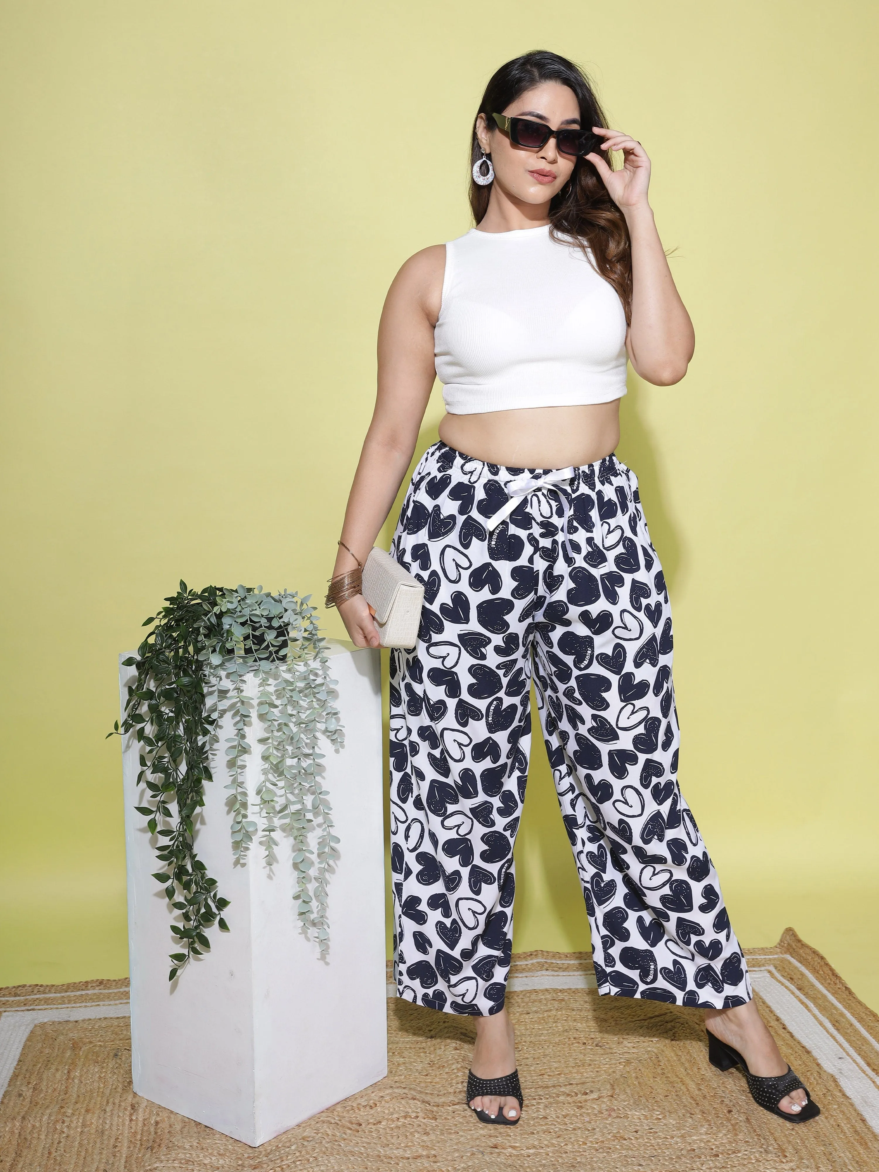 Rayon Plus Size Palazzo Pants White & Blue