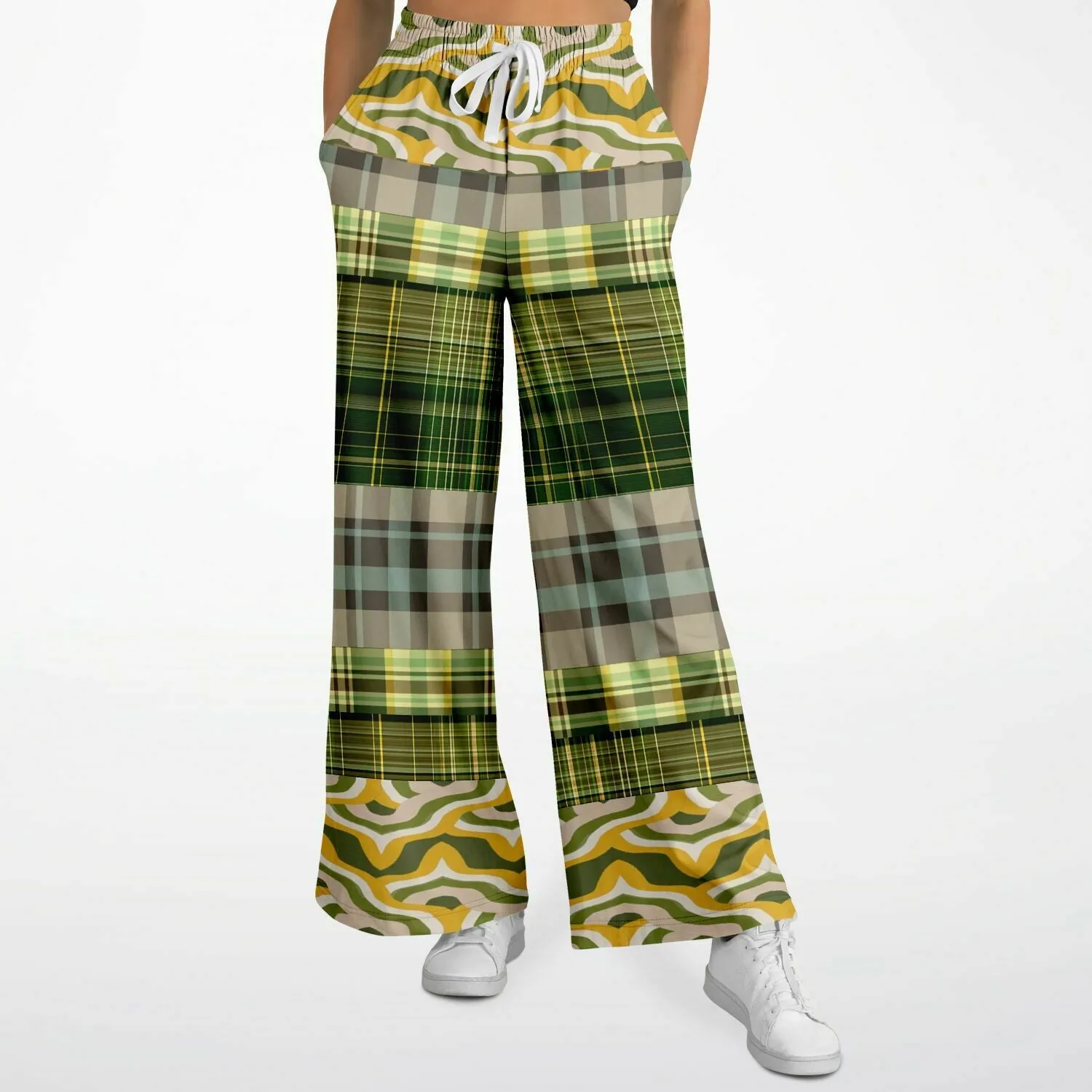 Rolling Green Plaid Eco-Poly Stretchy Phat Bellbottoms