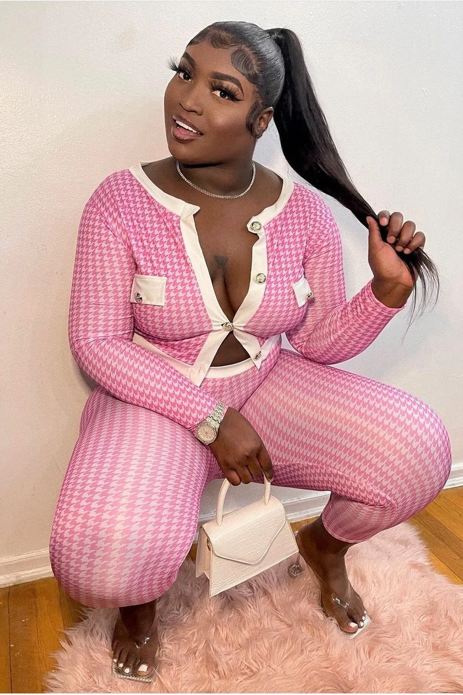 Stay Bossed Up Houndstooth Pants Set