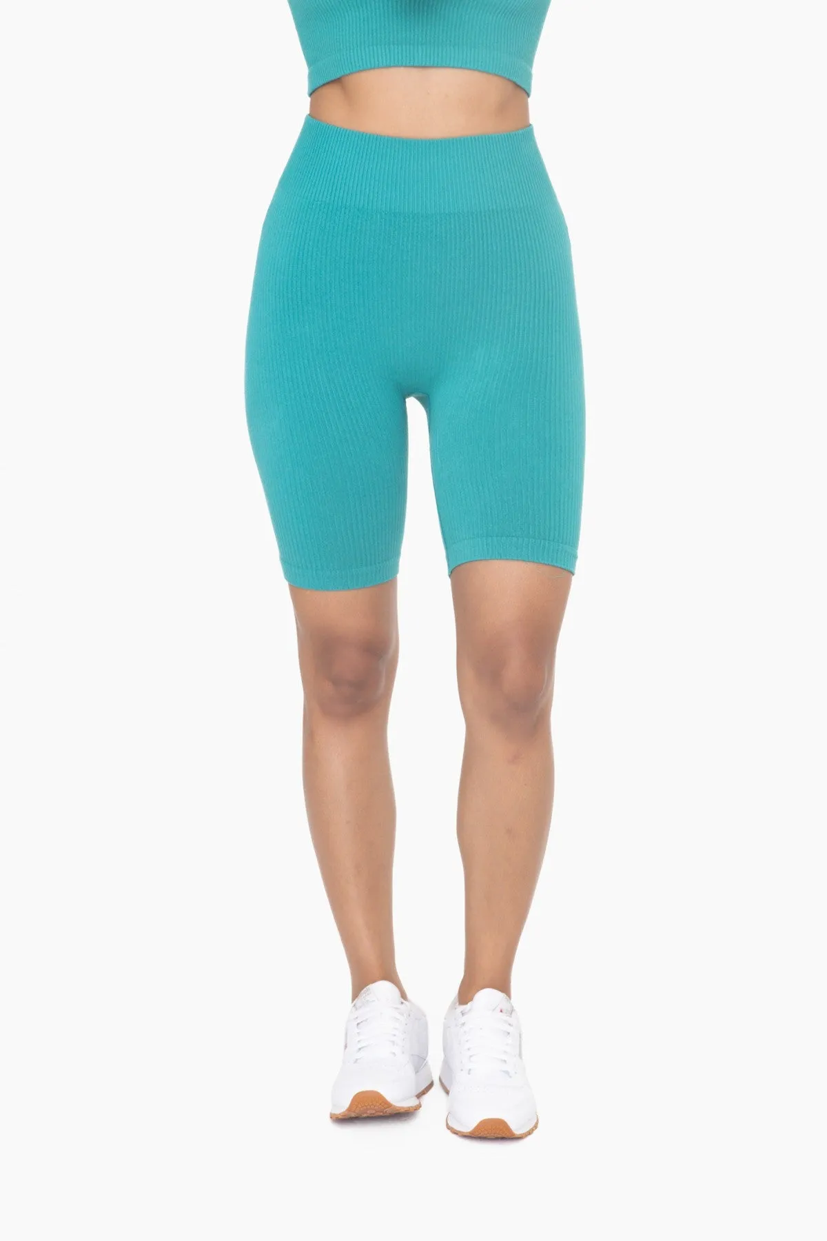 The Best Teal Above the Knee Ribbed Biker Shorts