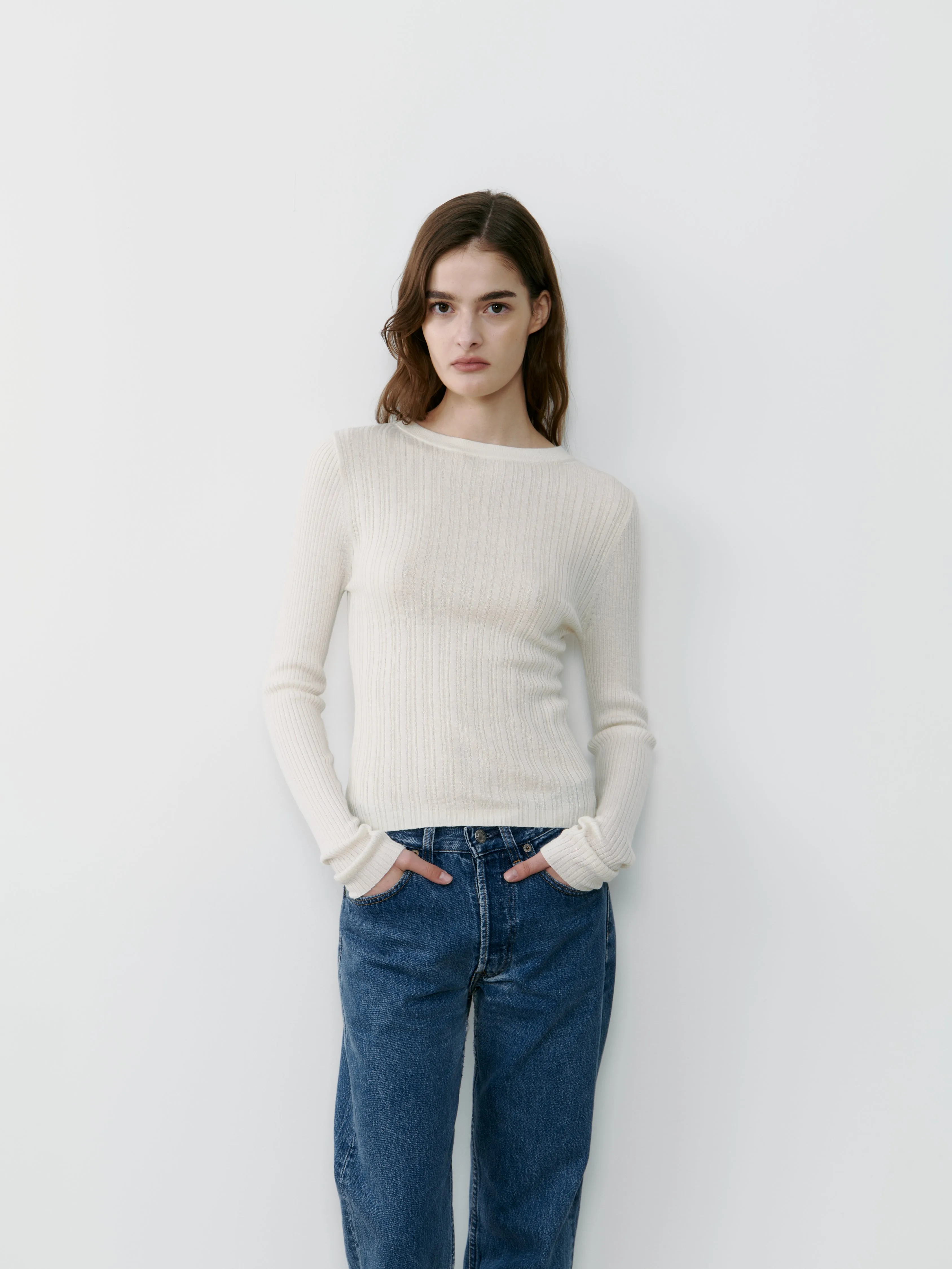 THE SILK RIBBED BOATNECK - ECO WHITE