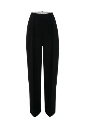 Victoria Beckham Wide Leg Pleated Trouser - Black