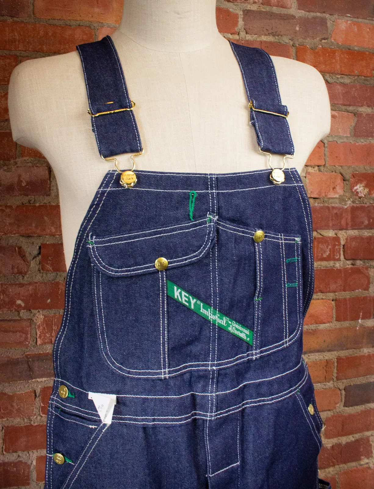 Vintage Key Imperial Denim Overalls Deadstock 80s Dark Wash 36x31